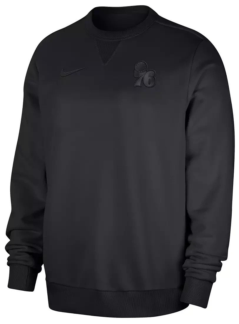 Nike Men\'s Philadelphia 76ers Black Standard Issue Crew Pullover Sweatshirt l