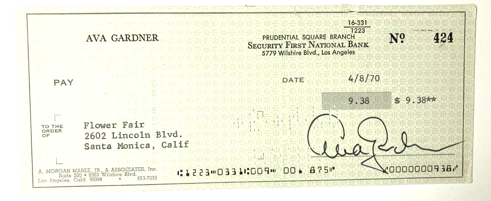 AVA GARDNER Signed Personal Check Autograph PSA #AD64390