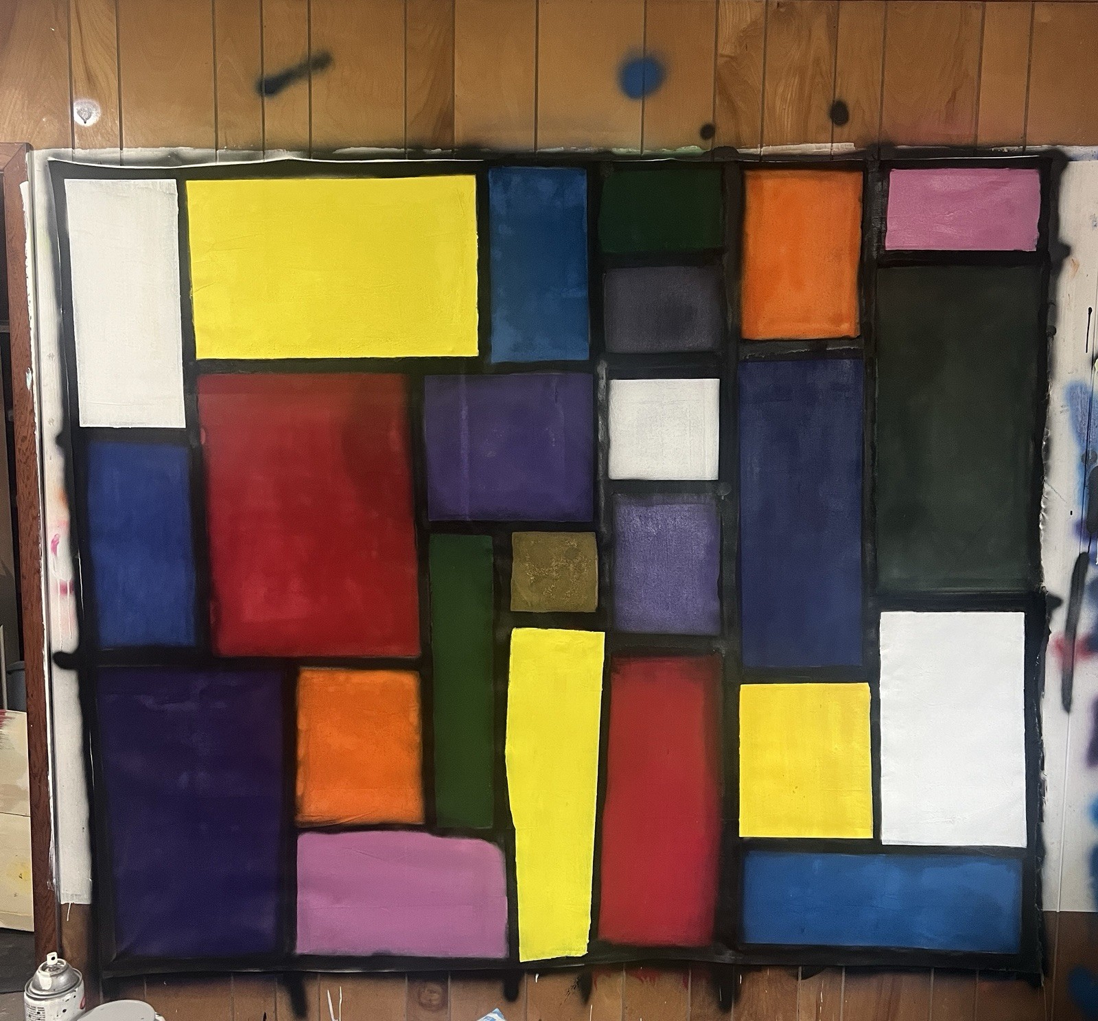 Huge 7x6 FT Mondrian Style Geometric Abstract Painting Large Wall Art Bauhaus