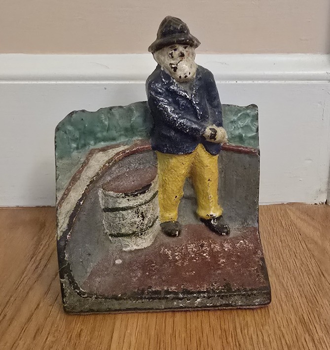 Antique Rare Cast Iron Catboat Fisherman Sea Captain Doorstop Bookend Antique Rare Cast Iron Catboat Fisherman Sea Captain Doorstop Bookend