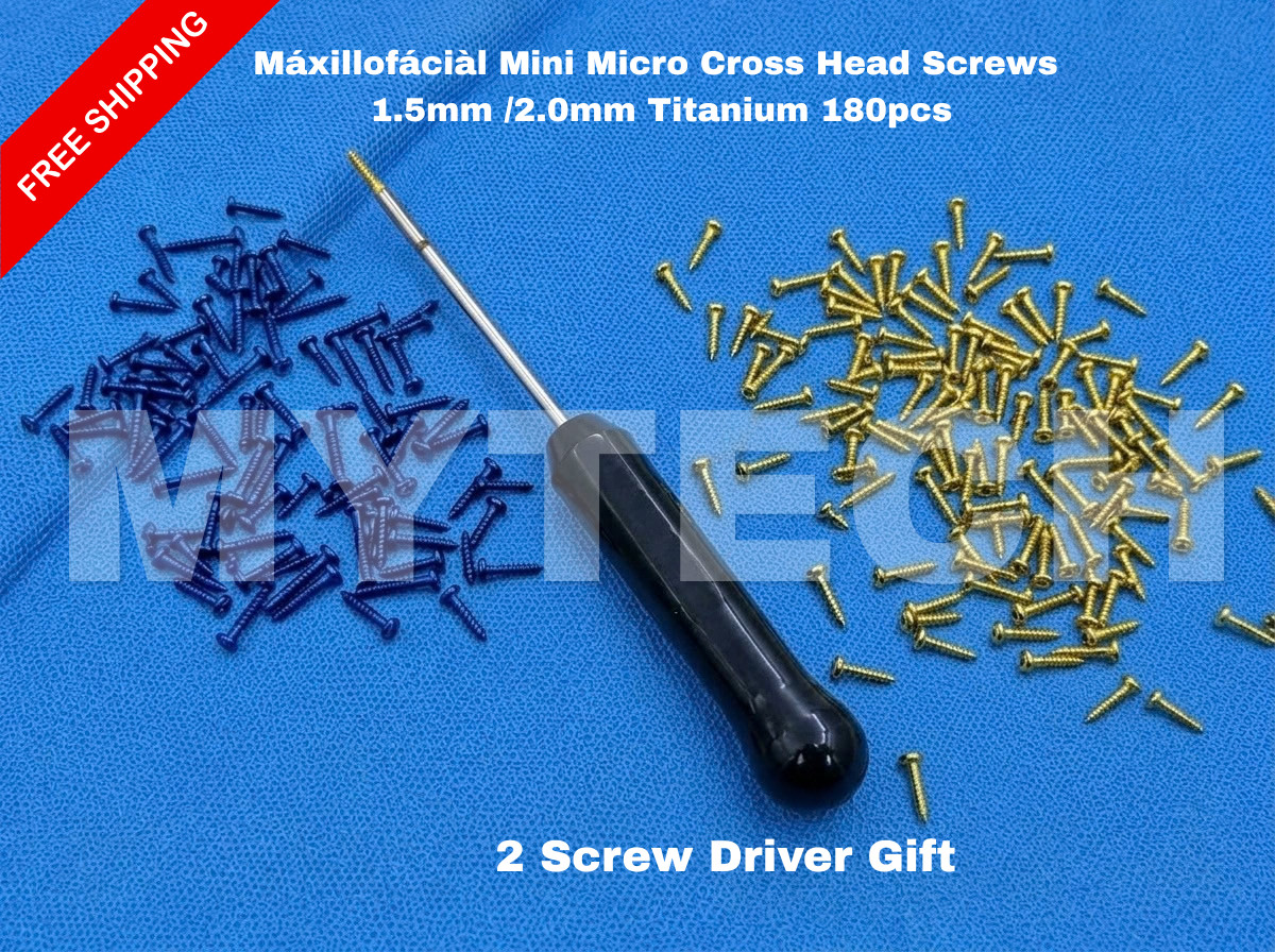 Máxillofáciàl Mini Micro Cross Head Screws 1.5/2.0mm Titanium + 2 Driver 180pcs