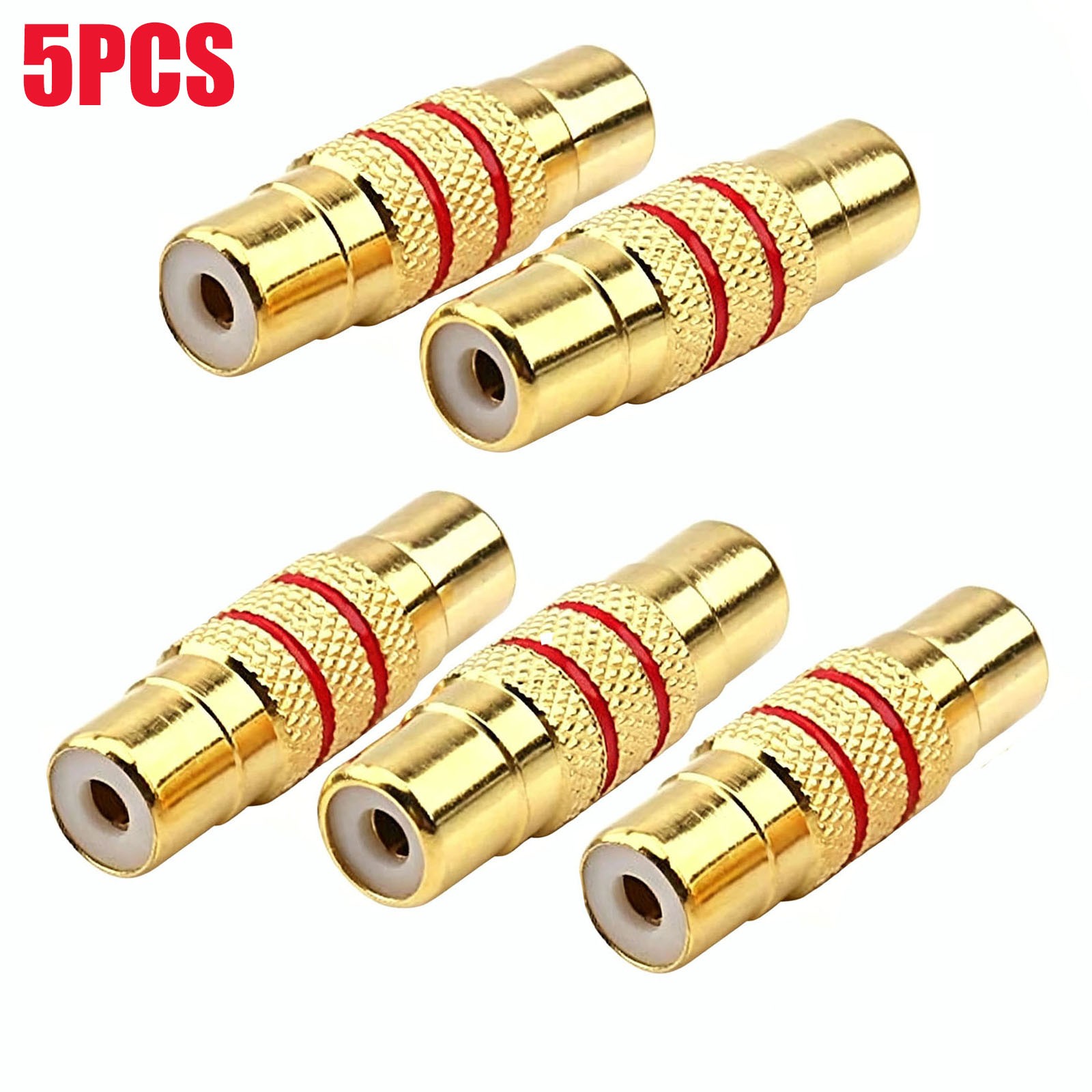 5Pcs Gold RCA Female to Female Coupler Adapter Connector for Audio Video