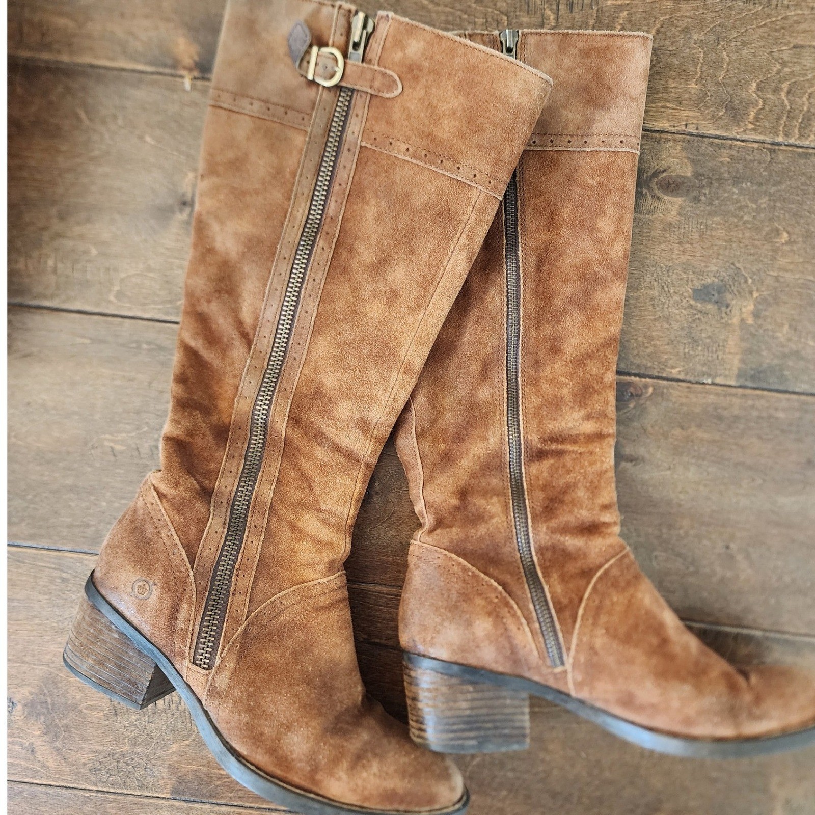 Born Poly Brown Suede Knee High Riding Boots. Festival Gritty Boho Western Y2K