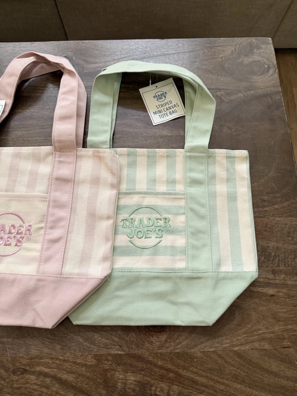 Trader Joe’s Mini Pastel Stripe Tote Bag 2026Limited Edition PinK Green Blue Tan