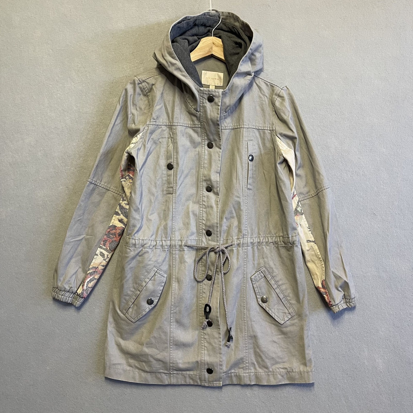 SKIES ARE BLUE Boho Floral Print Hooded Utility Jacket With Drawstring Waist XS