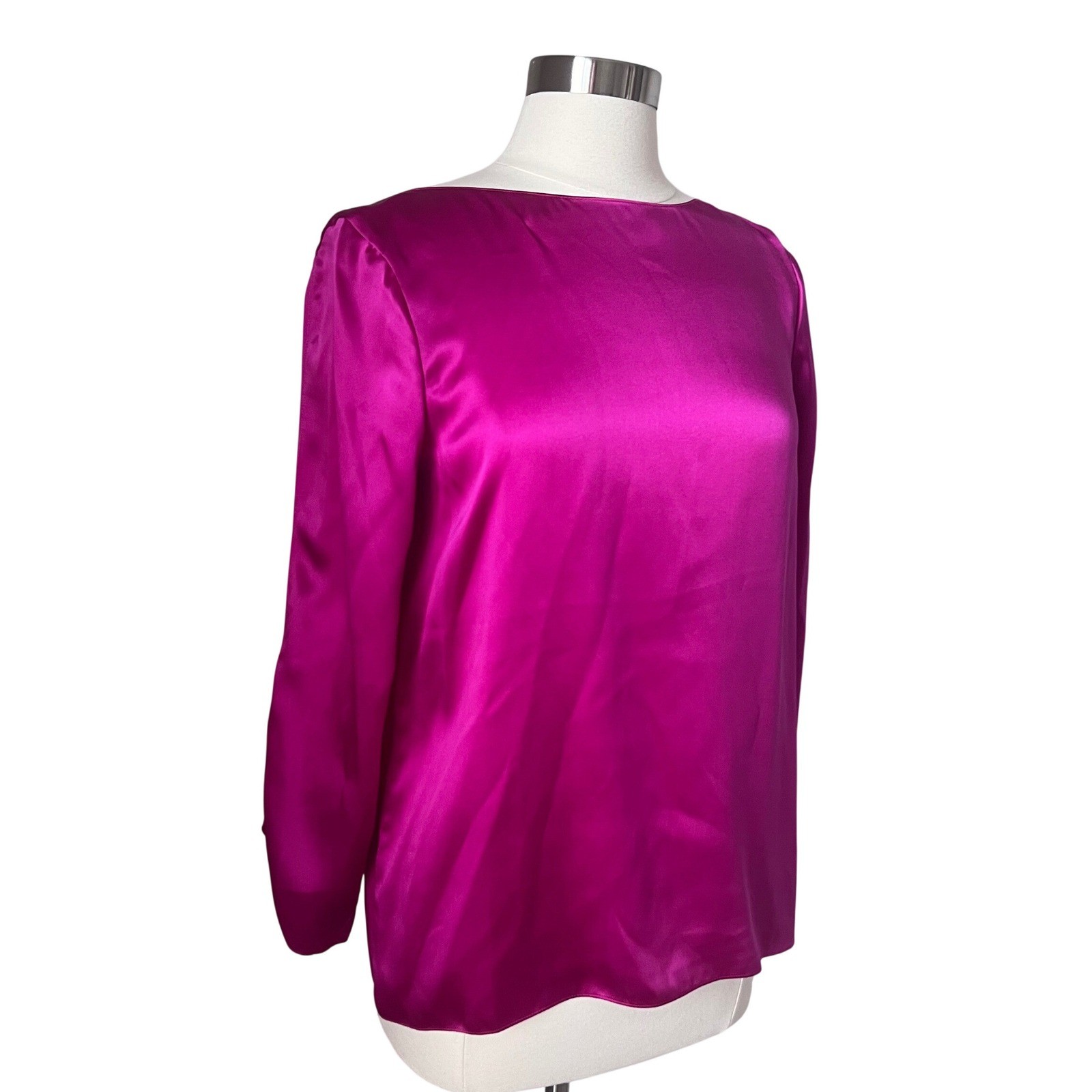 Talbots Magenta 100% Silk Split Sleeve Boatneck Blouse Top Hot Pink NEW