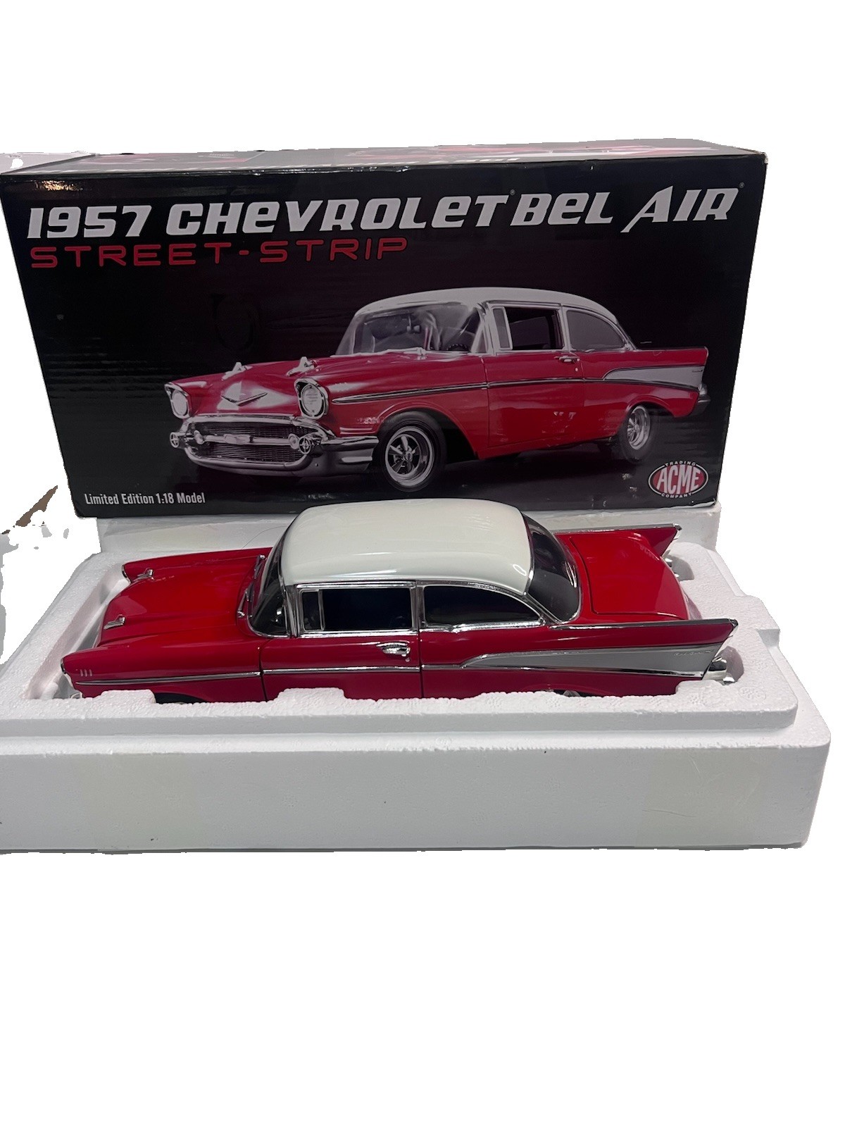 ACME 1:18 1957 Chevrolet Bel Air Street Strip Red White - Open Box / Mint Car