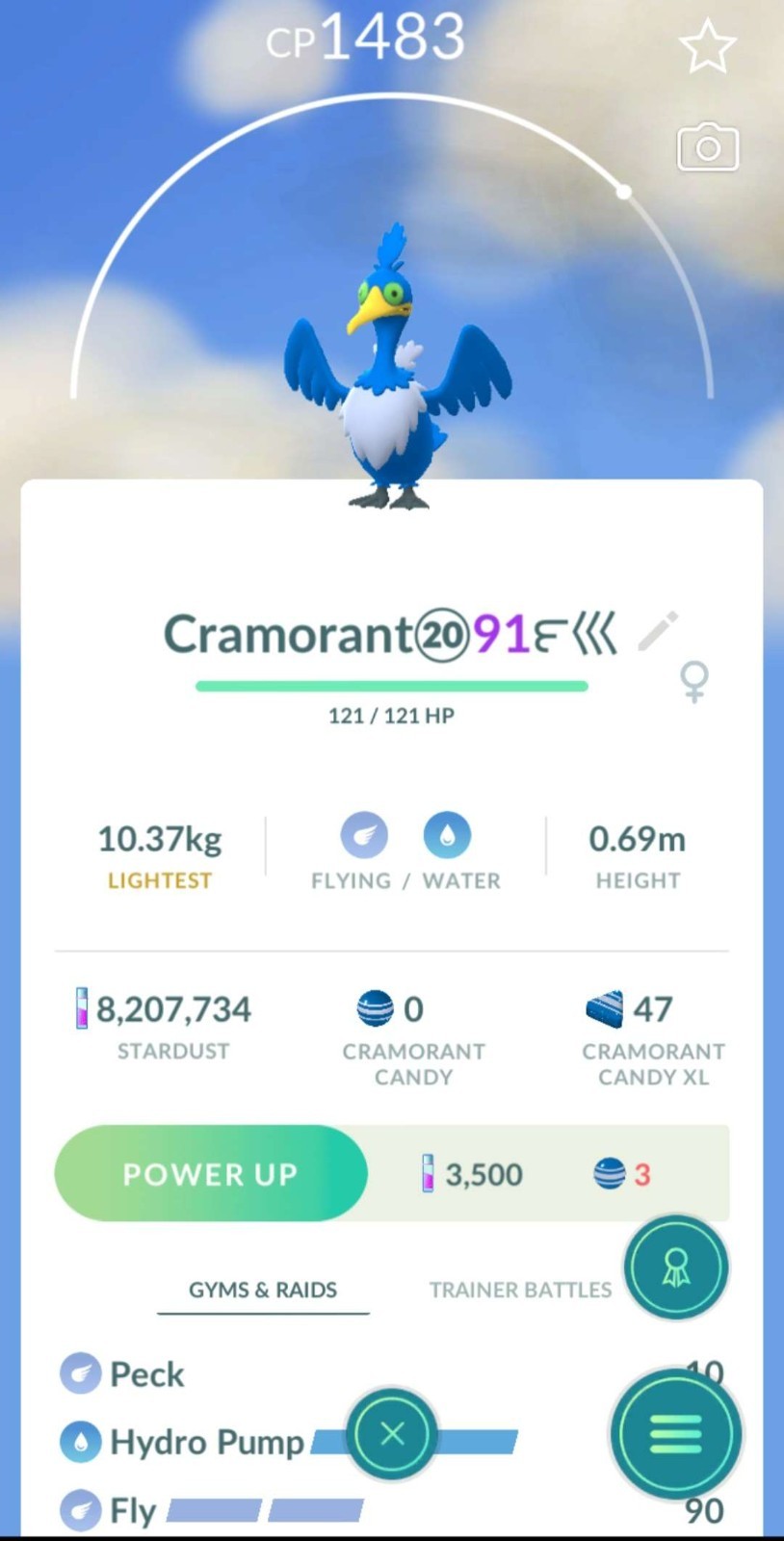 Pokémon GO Cramorant level 20+ 3 moveset Great League Pokémon GO Cramorant level 20+ 3 moveset Great League
