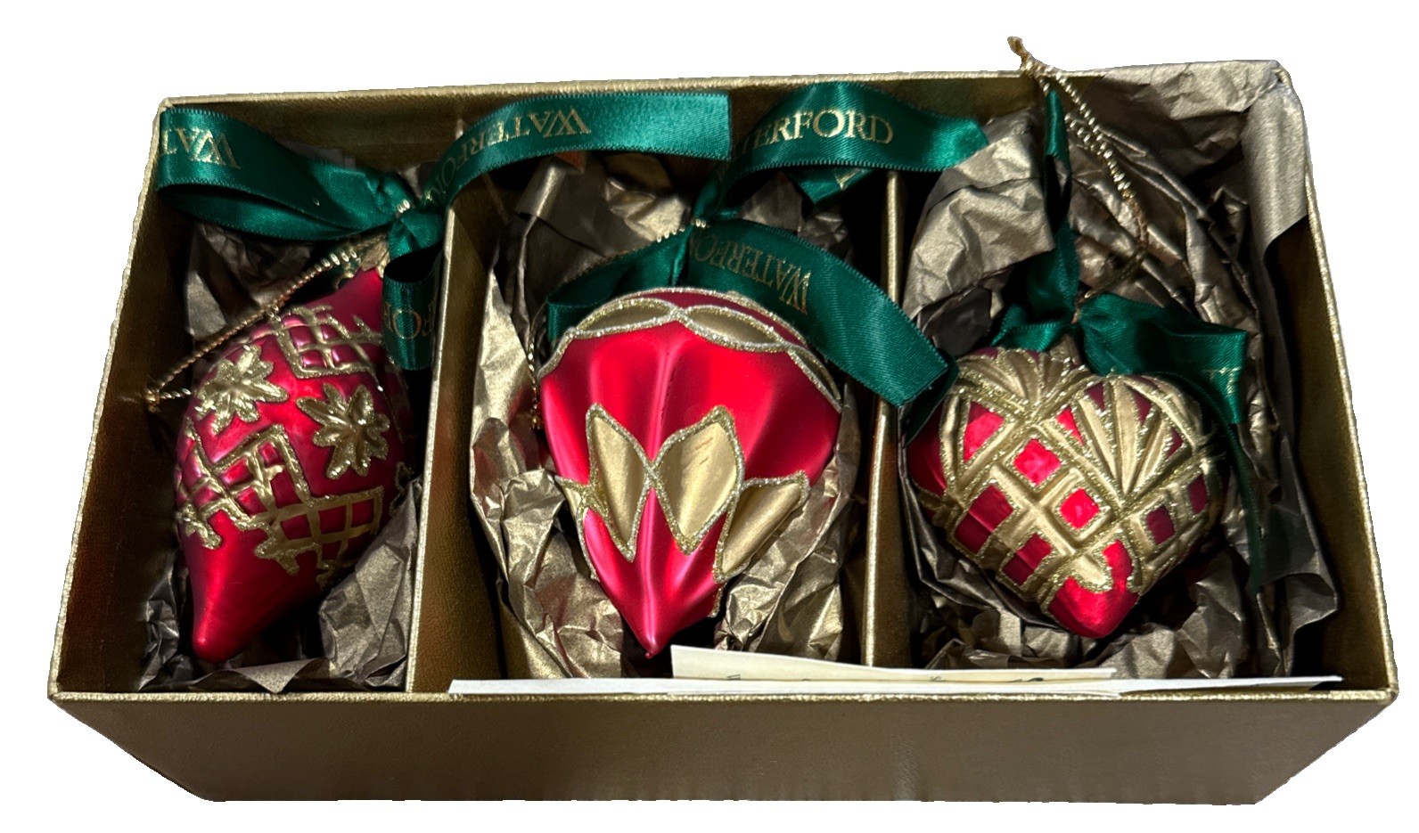Vintage Waterford Holiday Heirlooms Yuletide Set of 3 Glass Christmas Ornaments