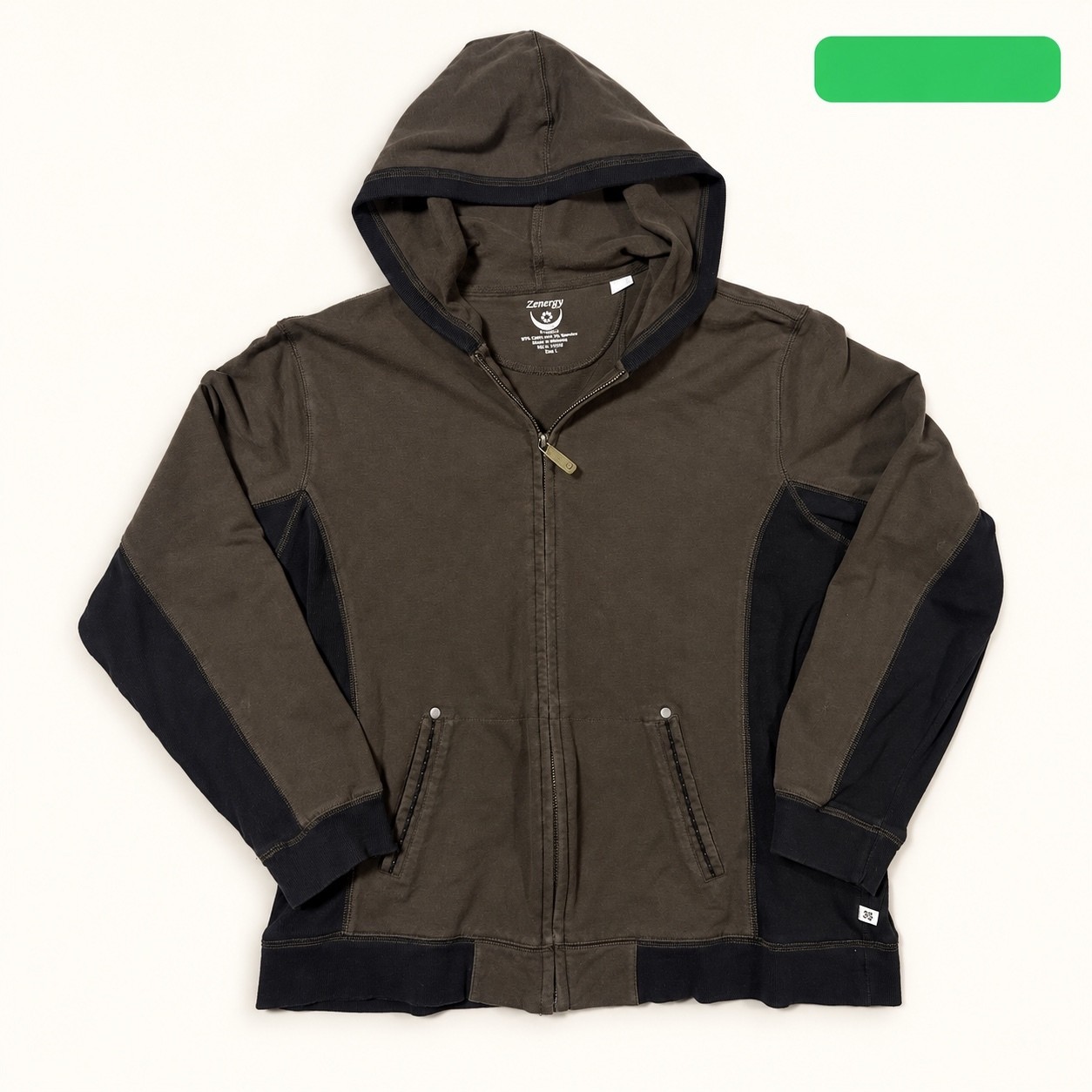 Chico’s Zenergy Olive Hooded Full Zip Jacket Size 2 Chico’s Zenergy Olive Hooded Full Zip Jacket Size 2