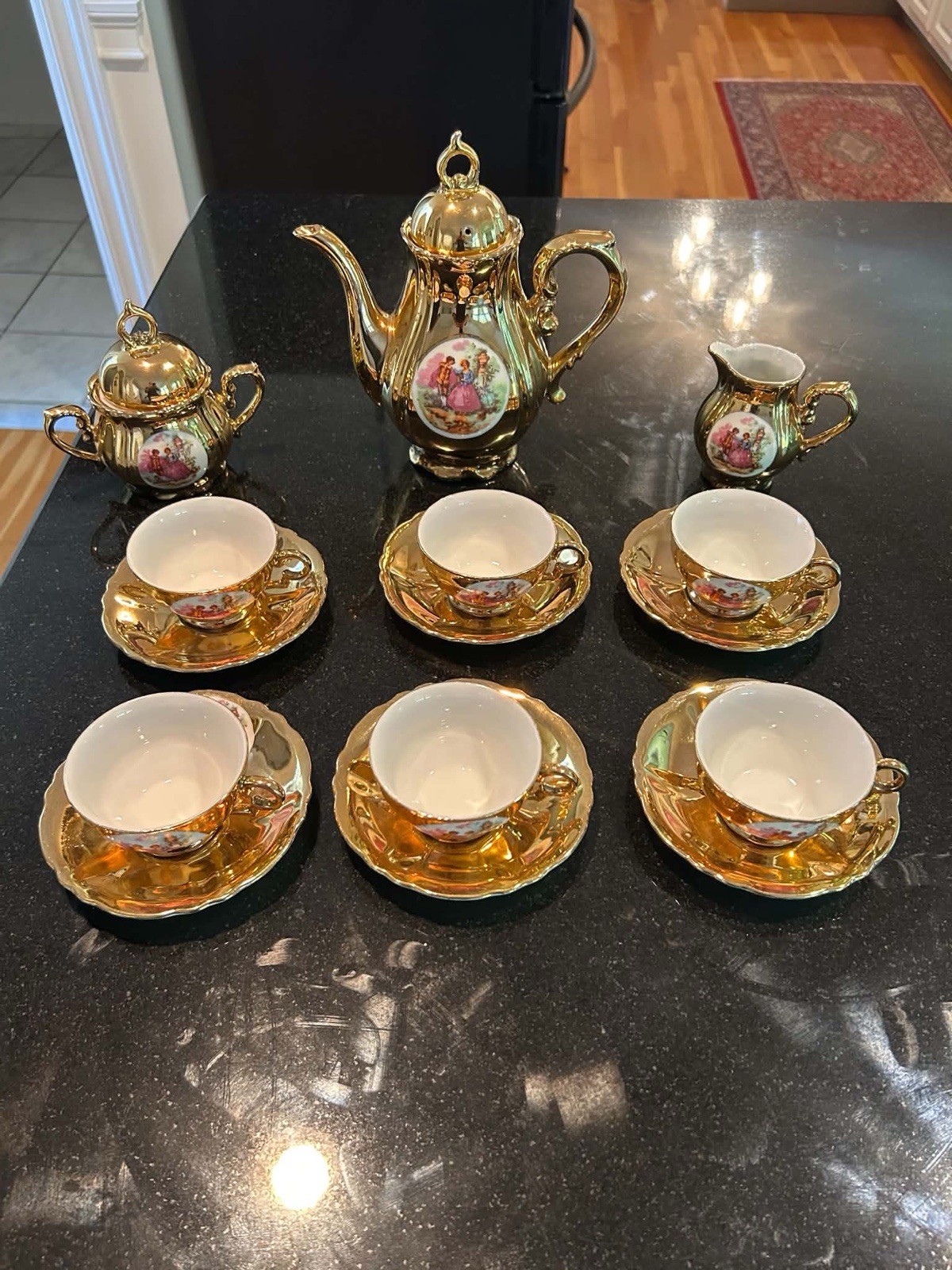 *1950’s* Vintage 24K Gold Plated Fragonard Courting Couple Tea Set *1950’s* Vintage 24K Gold Plated Fragonard Courting Couple Tea Set