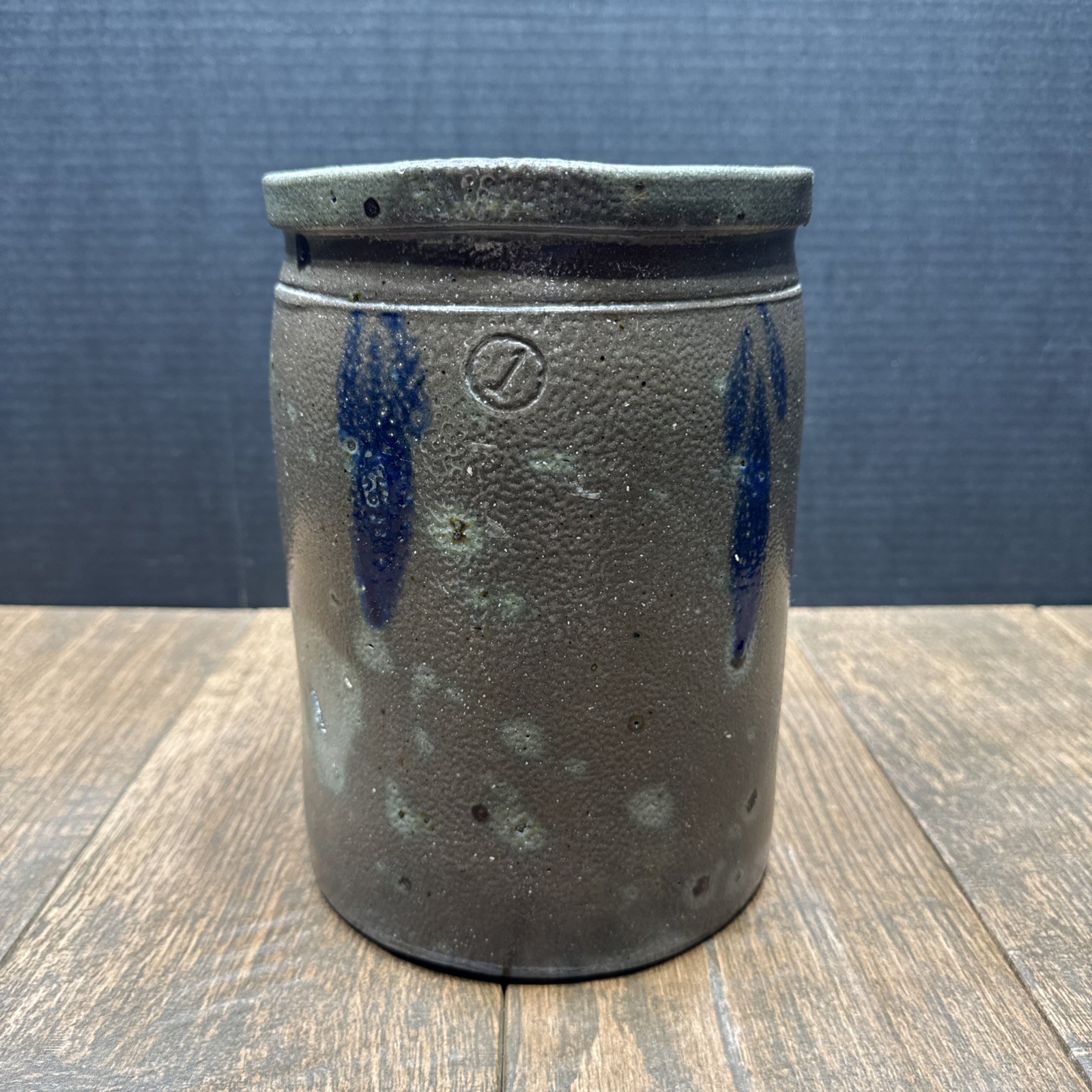 Vintage 1890’s J.M Nickerson Stoneware Jug Strasburg Virginia Salt Glazed Blue 