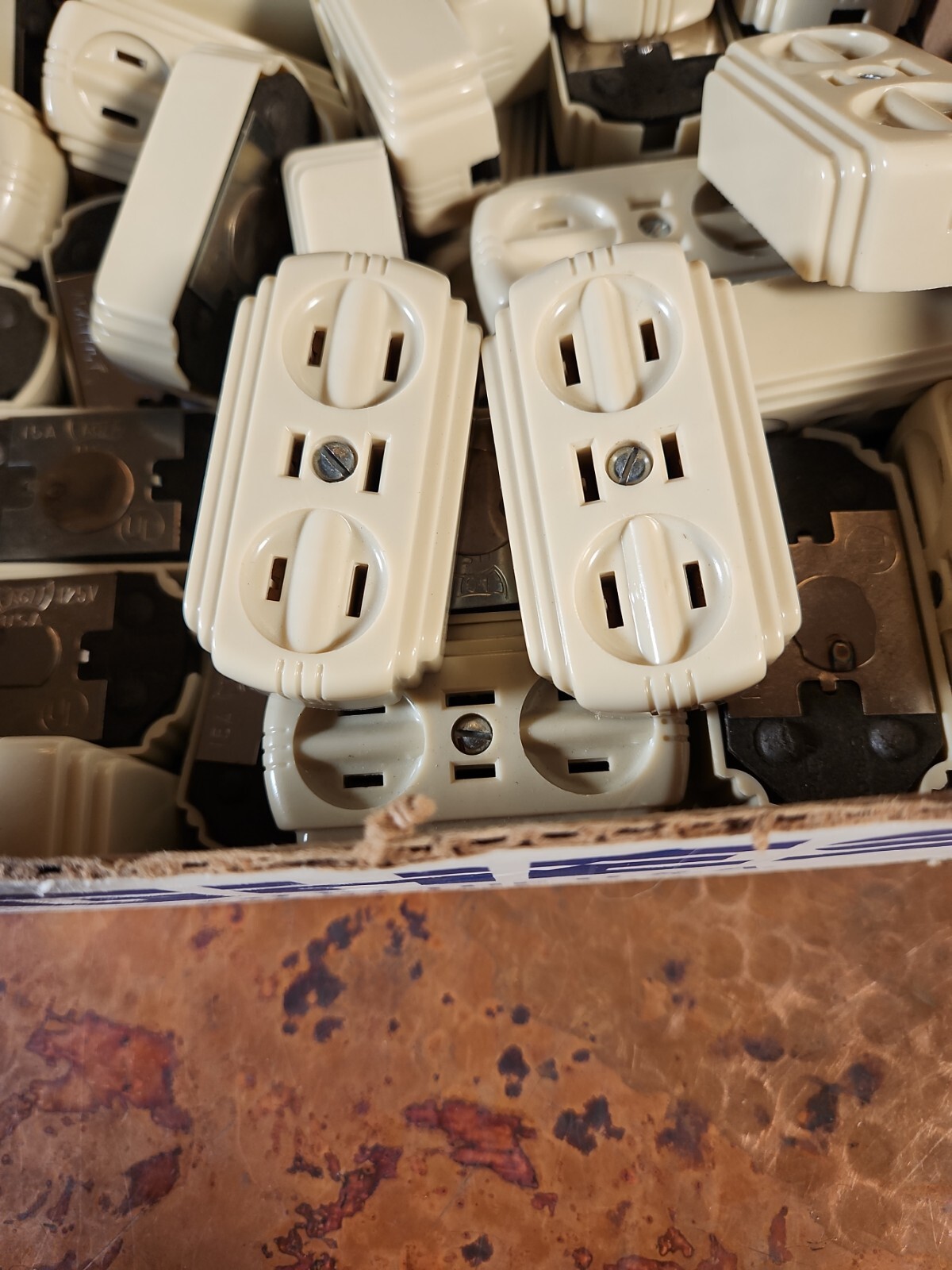 Set of 2 Vintage Ivory EAGLE ART DECO Bakelite surface mount 3 outlet adapter