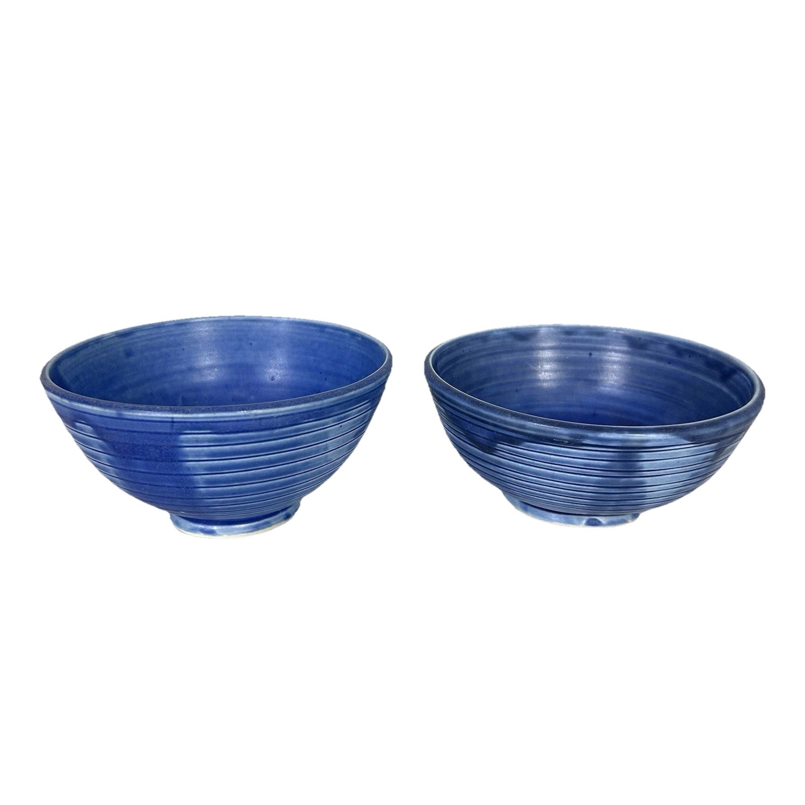 Sawyer Ceramics Blue Ribbed Bowls Set of 2 Handmade Signed Art Pottery Vintage Sawyer Ceramics Blue Ribbed Bowls Set of 2 Handmade Signed Art Pottery Vintage
