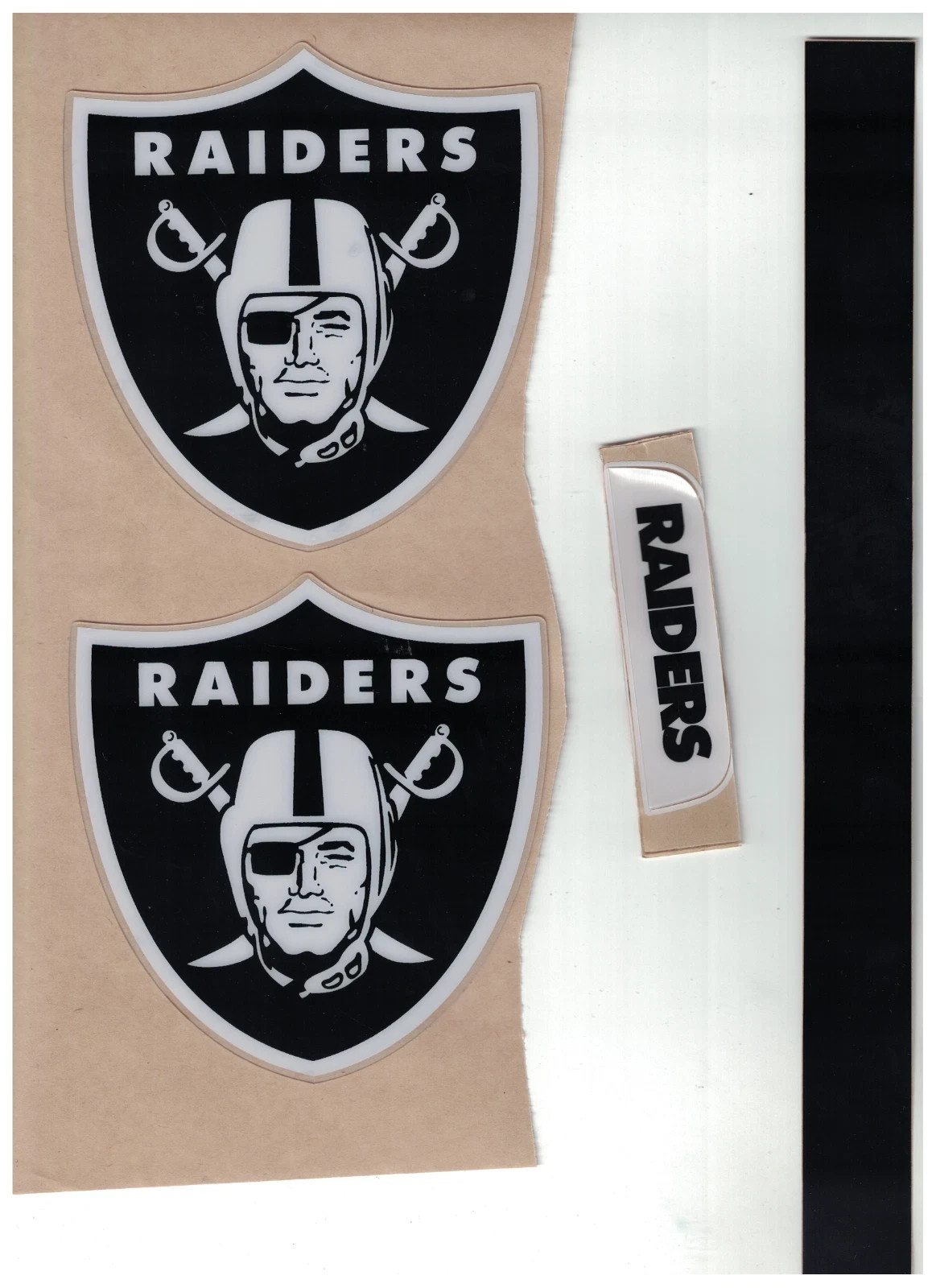 OAKLAND RAIDERS FULL SIZE FOOTBALL HELMET DECALS WITH STRIPE & BUMPER OAKLAND RAIDERS FULL SIZE FOOTBALL HELMET DECALS WITH STRIPE & BUMPER