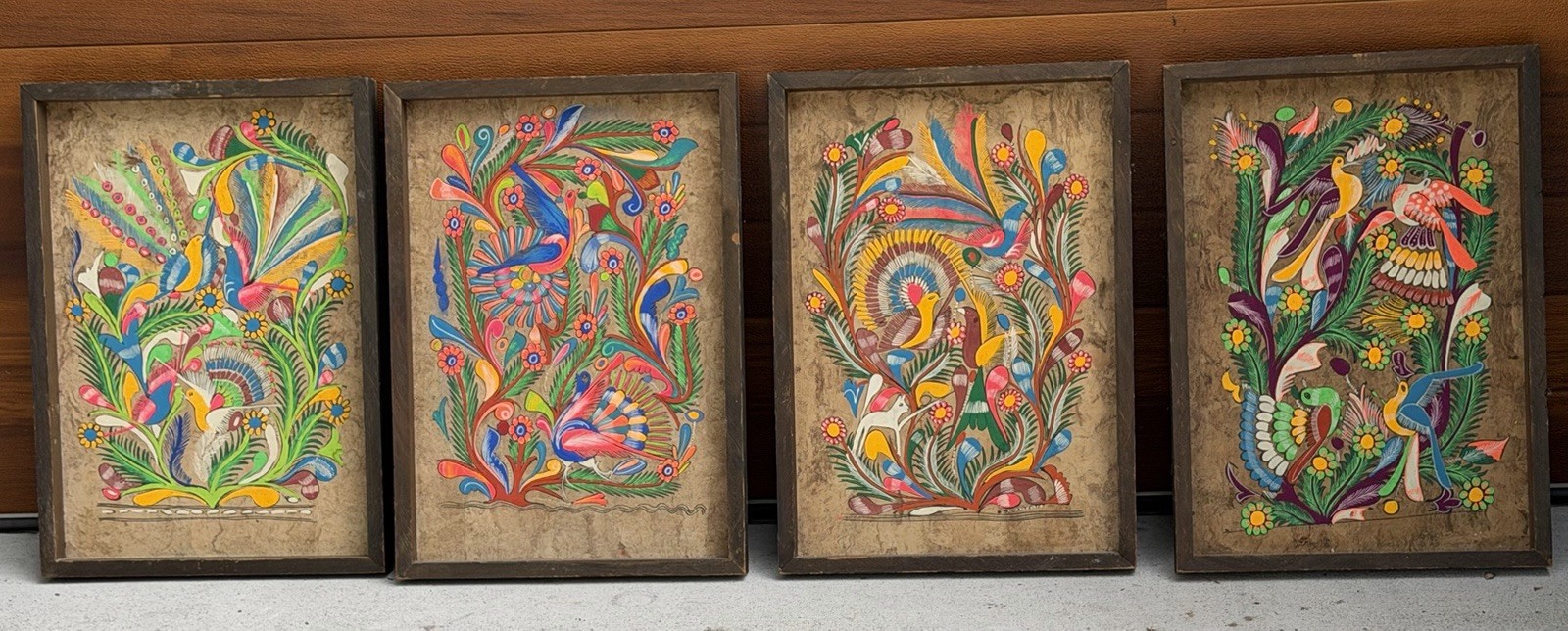 Set Of 4 Vintage 1970’s Mexican Folk Art On Amare Bark Paper 17-1/8” X 24” VGC Set Of 4 Vintage 1970’s Mexican Folk Art On Amare Bark Paper 17-1/8” X 24” VGC