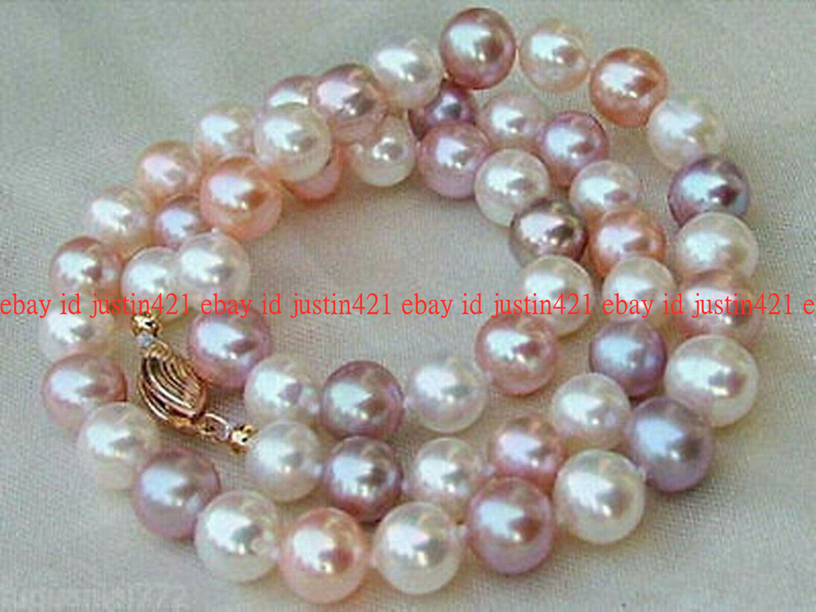 8-9mm Natural White Purple Pink South Sea Multicolor Pearl Necklace 14-36\