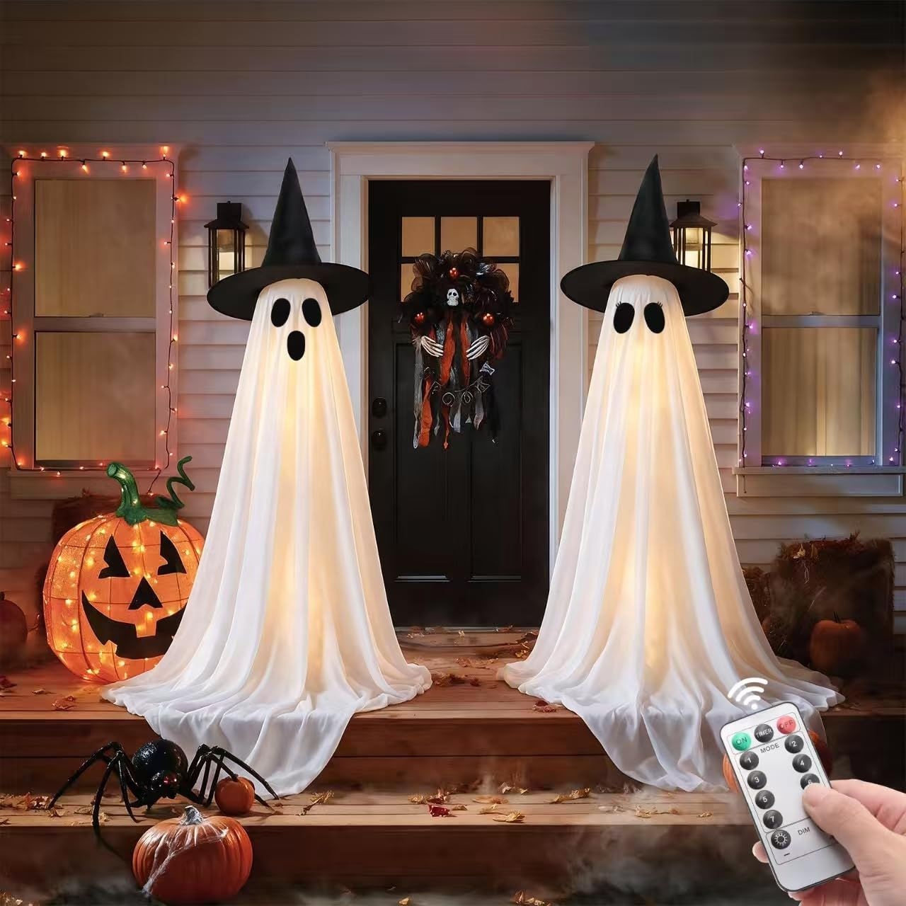 Halloween Ghost Decorations, 2 Pack 5FT Lighted Ghosts with Remote white