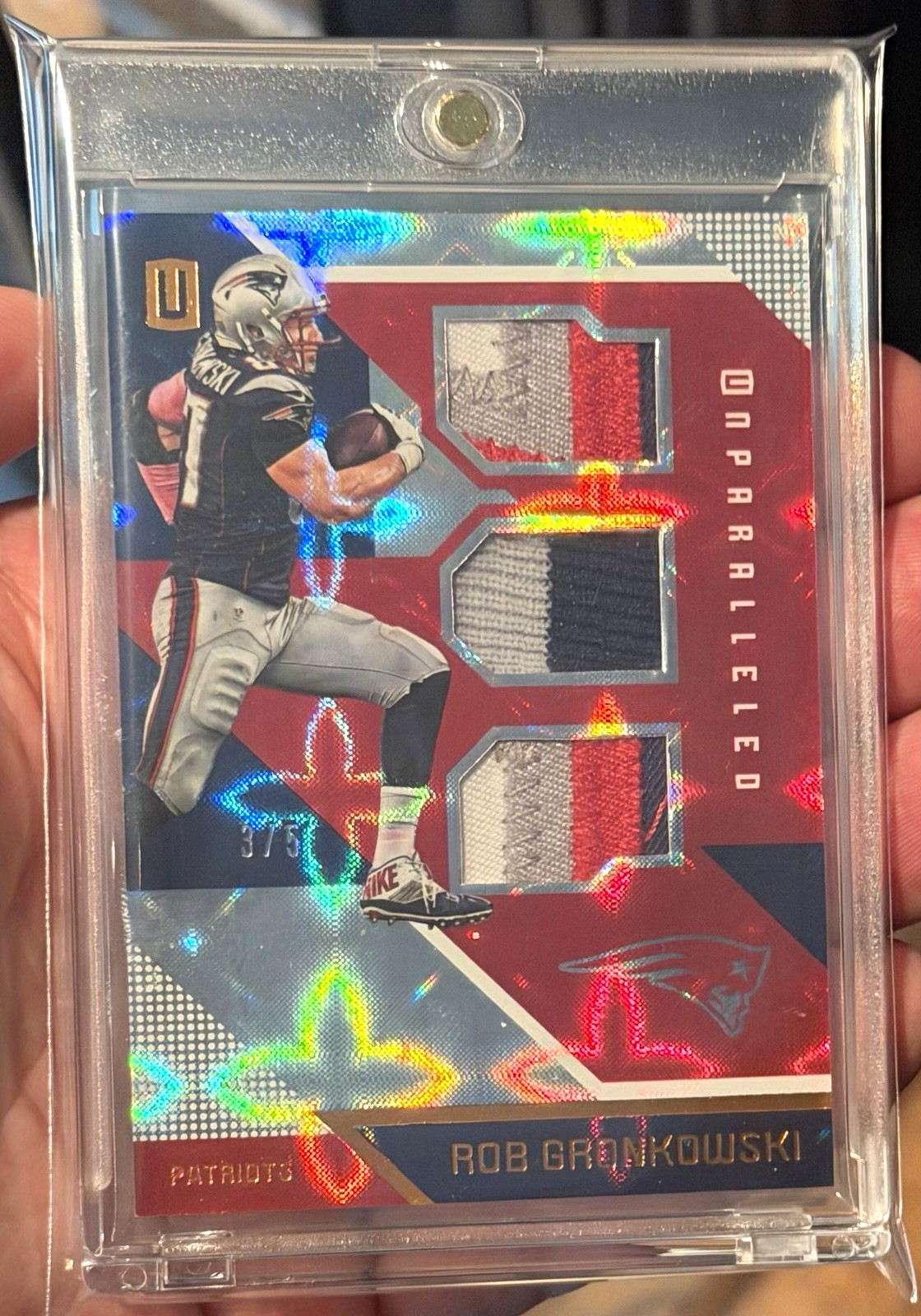 2016 Panini Unparalleled Rob Gronkowski Triple Memorabilia GAME WORN PATCH /5 