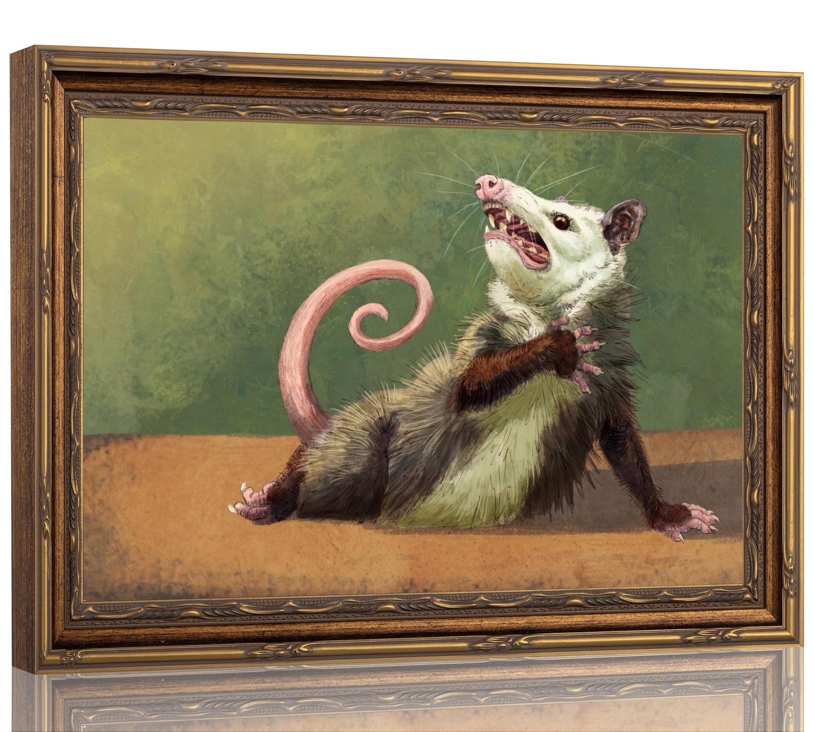 Funny Opossum Canvas Wall Art Humor Opossum Wall Decor Quirky Screaming Possu...