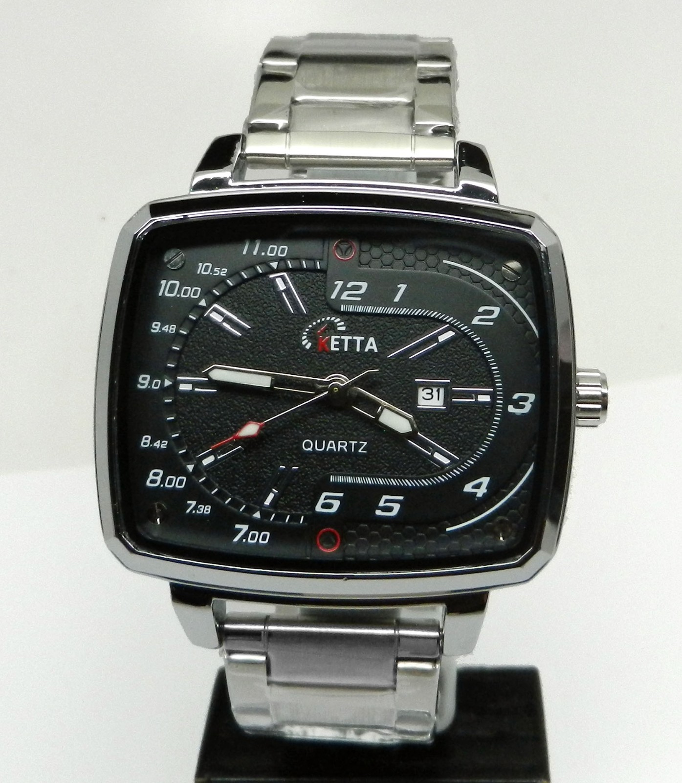 Men\'s Vintage Retro TV Style Watch Black Rectangular Date Dial Large 47mm x 42mm