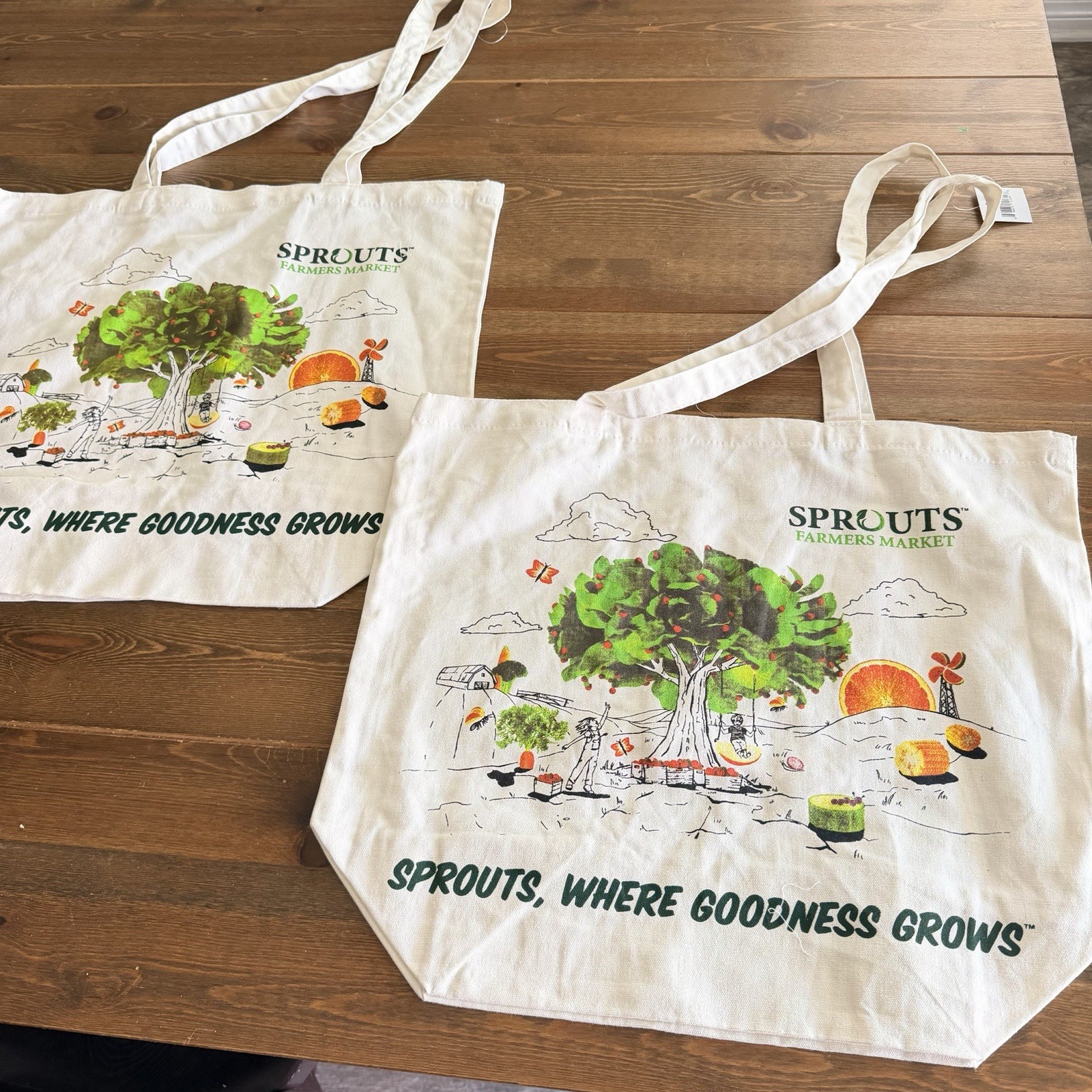SPROUTS Farmers Market Reusable Canvas Bag Qty 2 Double sided Grocery Totes