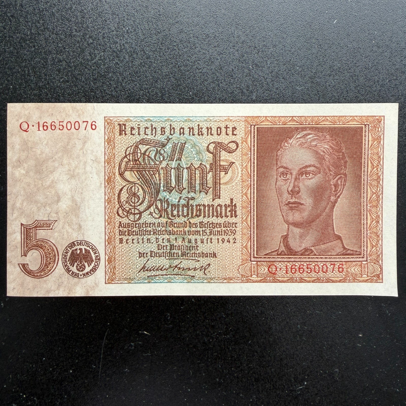 WW2 Memorabilia 1942 5 Mark Banknote German Currency Germany WWII Paper Money