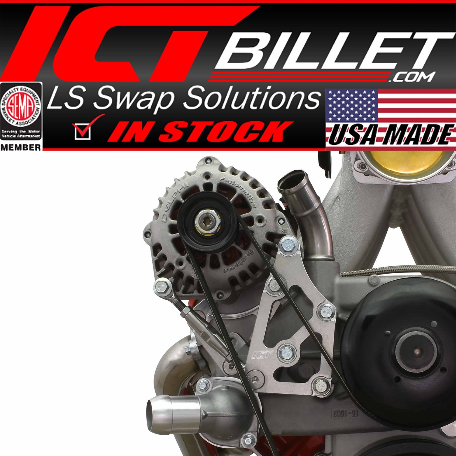 LS Truck Passenger Alternator Relocation Bracket w/ Turnbuckle Tensioner