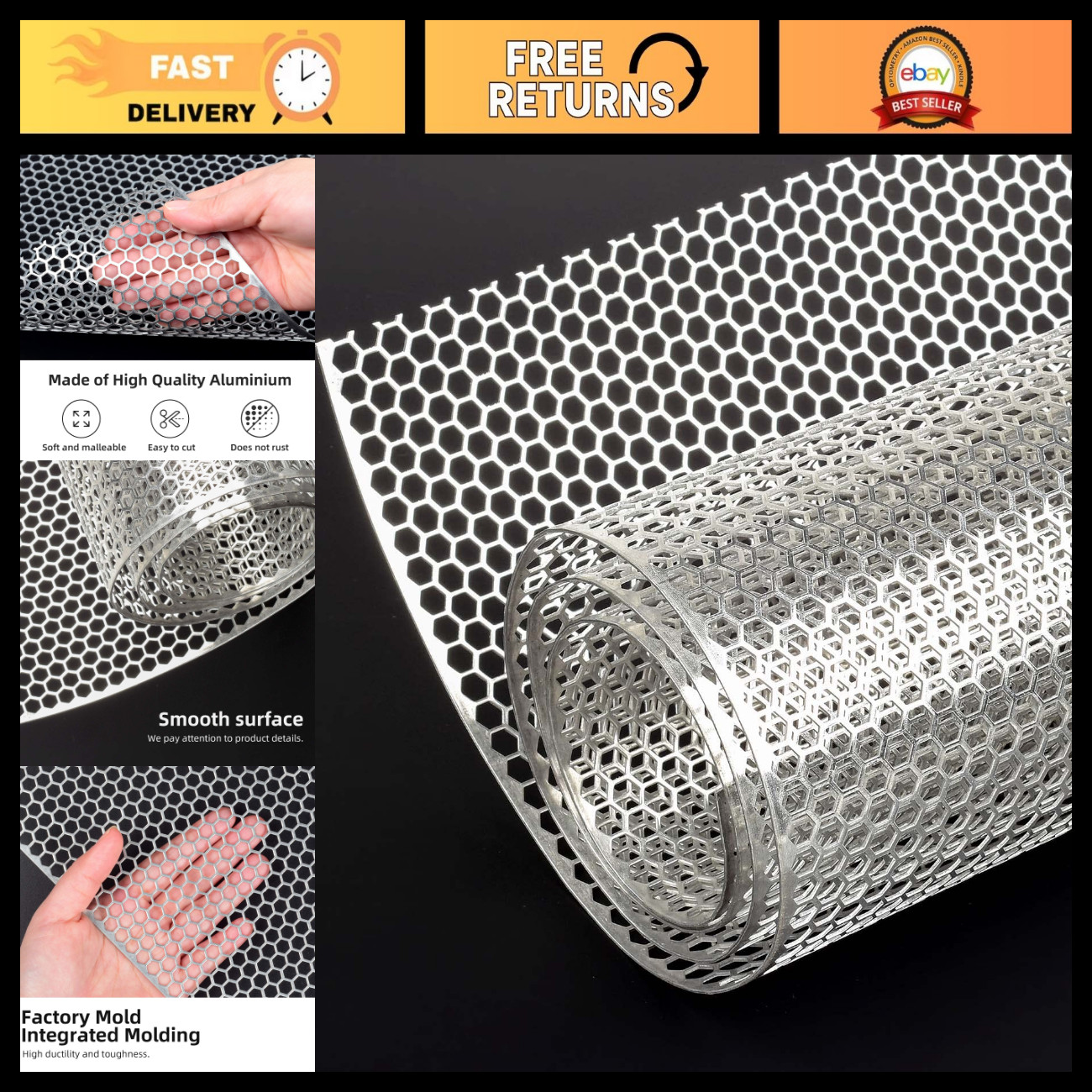47x16 Inch Car Pickup Truck Grill Mesh - 6mm Honeycomb Design, Silver Finish 47x16 Inch Car Pickup Truck Grill Mesh - 6mm Honeycomb Design, Silver Finish