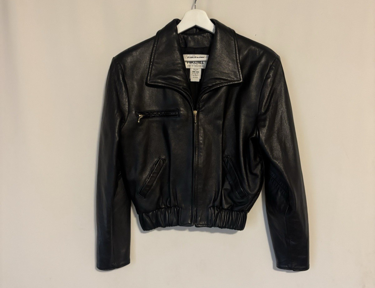 VINTAGE Firenze Santa Barbara Leather Motto Jacket Medium Womens Black Boho