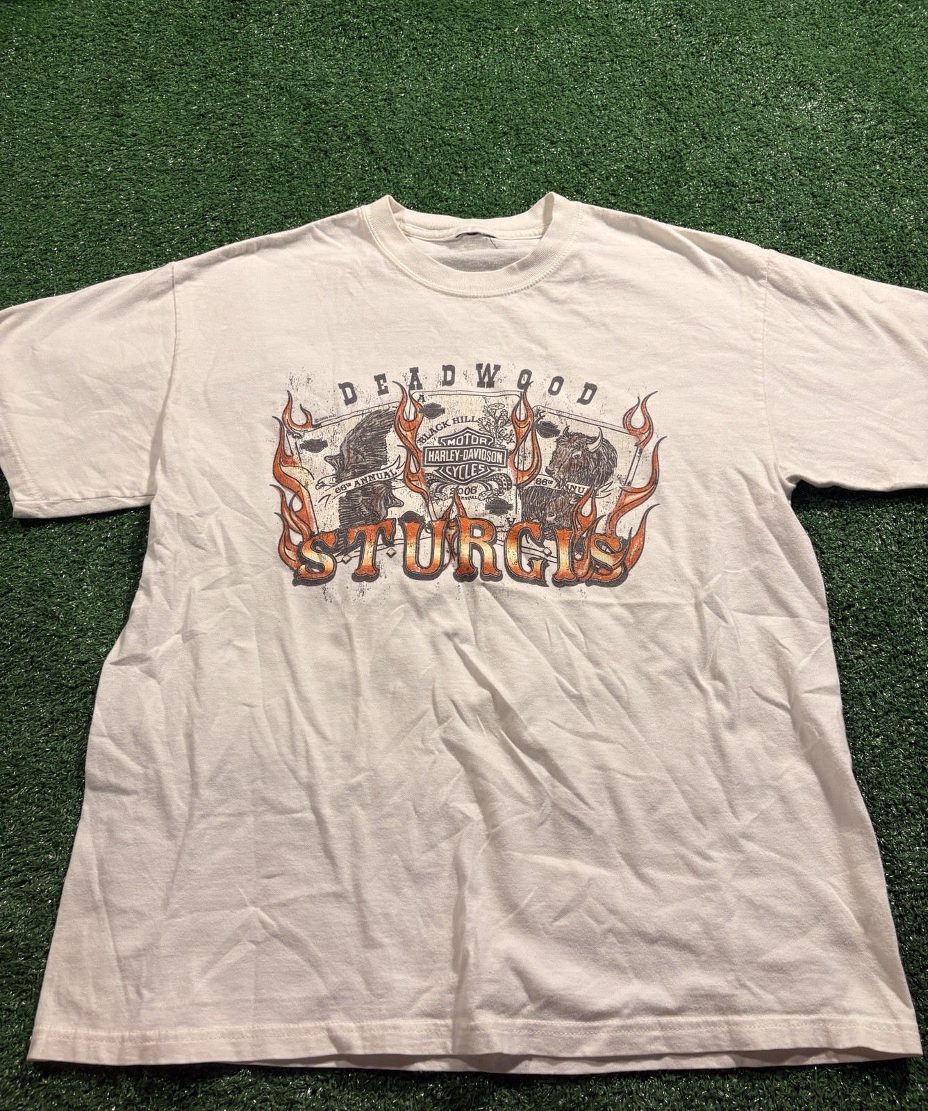 Vintage Harley-Davidson Deadwood Sturgis White Graphic T-Shirt, Size XL