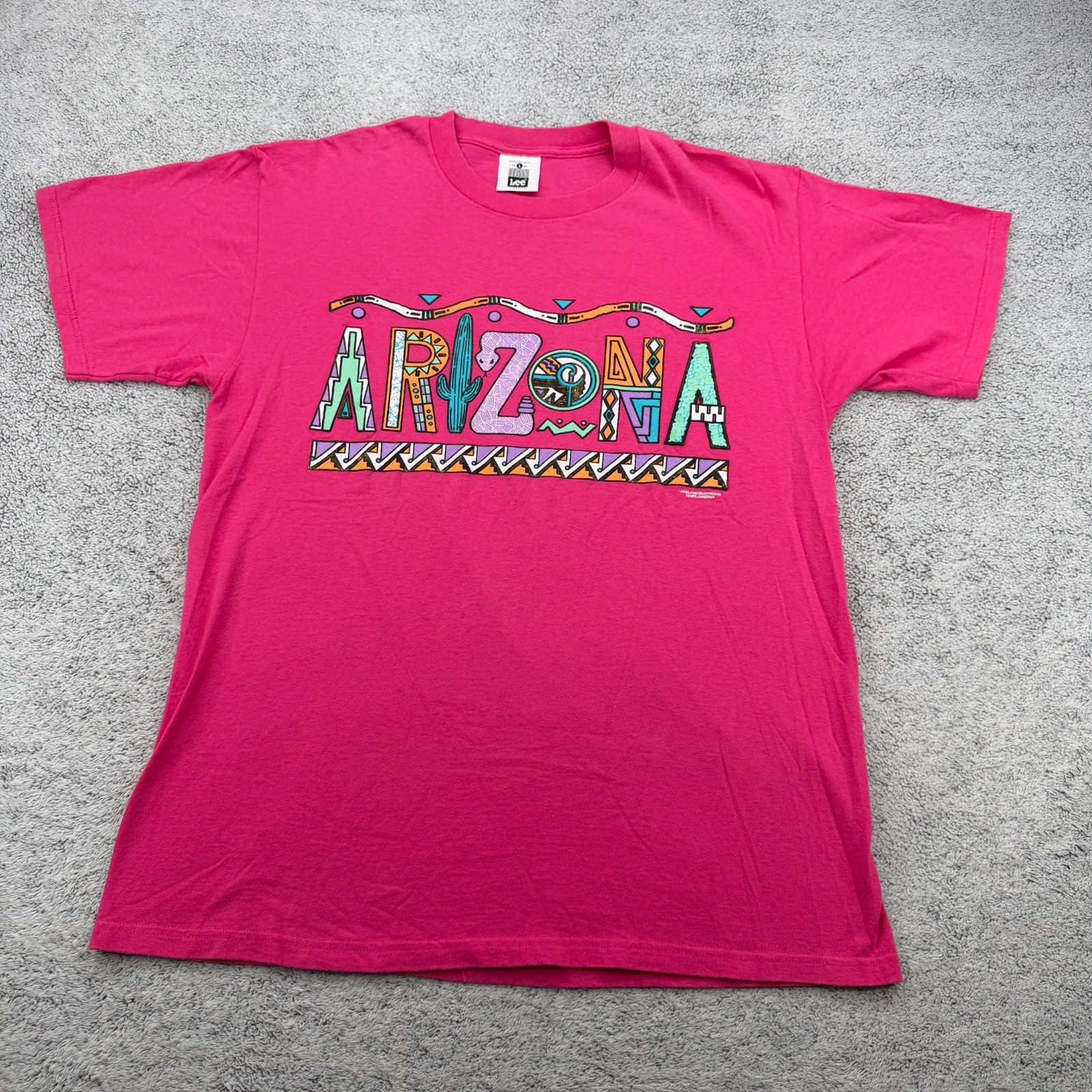 Vintage Arizona Shirt Mens Large Pink Lee 90s Southwest Cactus Dessert USA Made