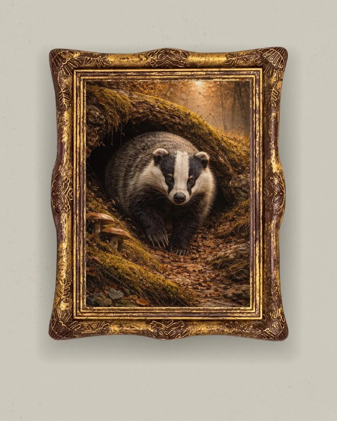 Badger Woodland Print, British Wildlife Wall Art, Autumn Forest Animal Poster