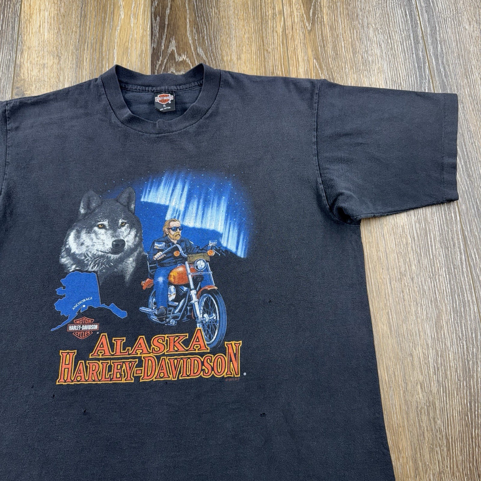 Vintage Harley Davidson Shirt Mens XL Black Alaska House Of Anchorage Bear Wolf