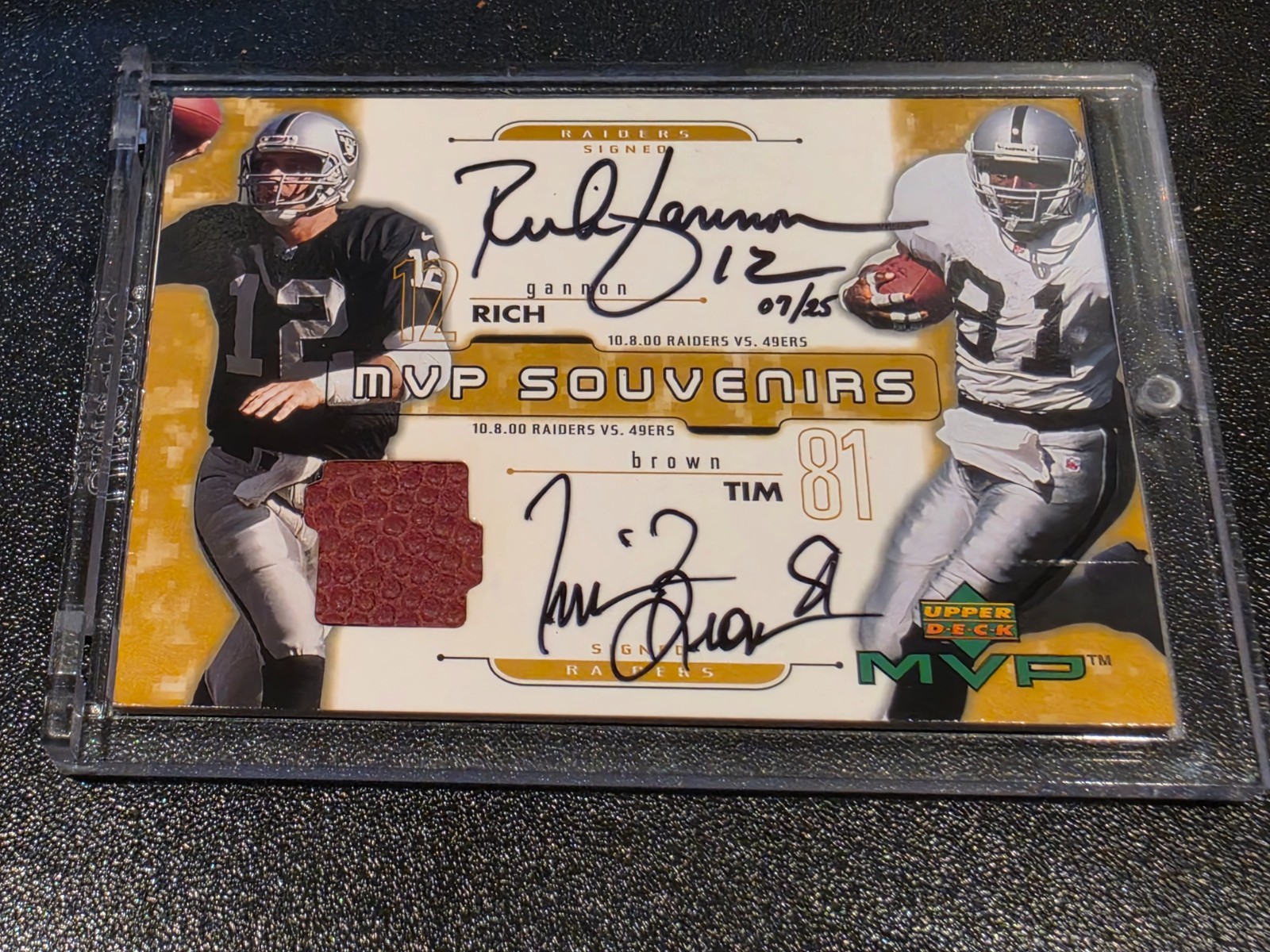 2001 UD MVP SOUVENIRS DUAL AUTO RICH GANNON/TIM BROWN 07/25 RARE CARD GAME USED 2001 UD MVP SOUVENIRS DUAL AUTO RICH GANNON/TIM BROWN 07/25 RARE CARD GAME USED