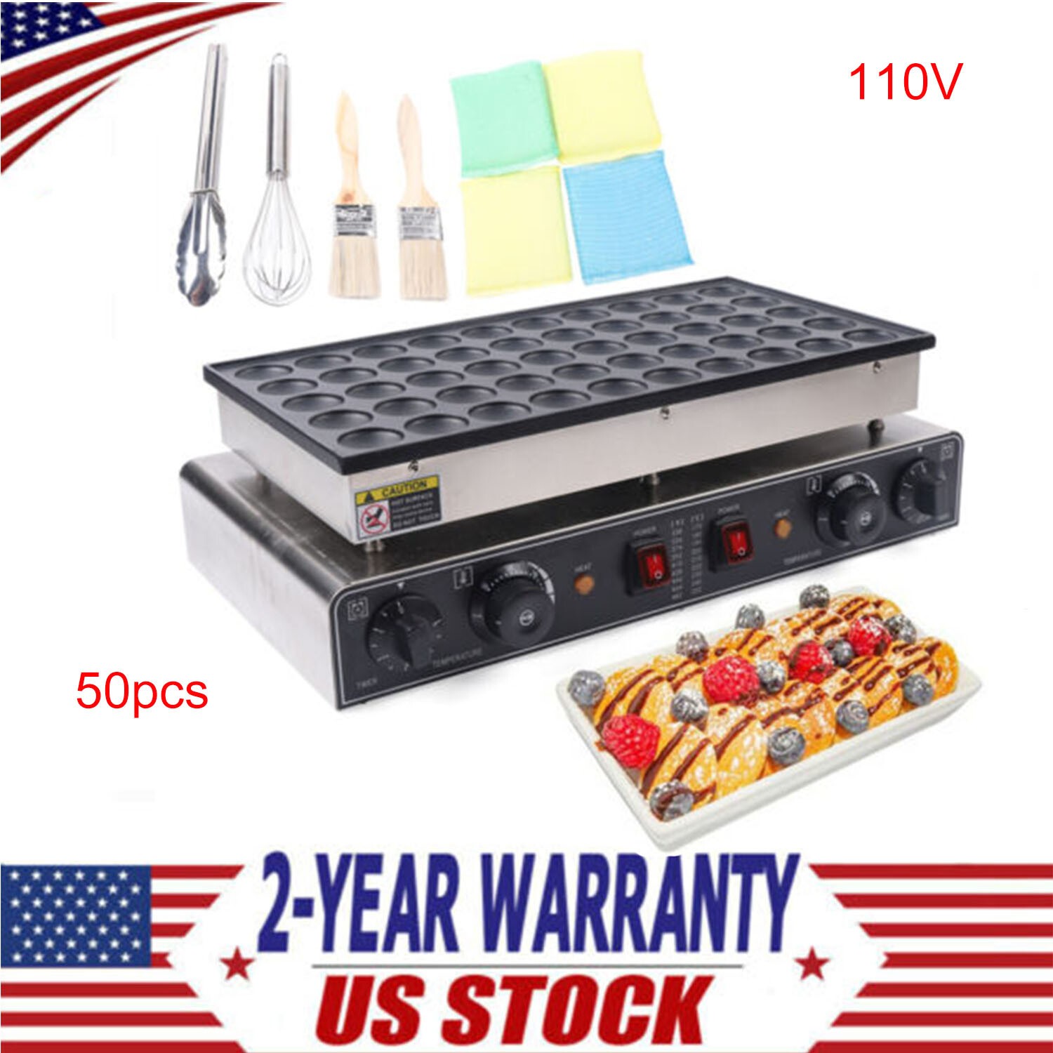 50 pcs Commercial Electric Mini Dutch Pancake Maker Waffle Baker Nonstick 110V