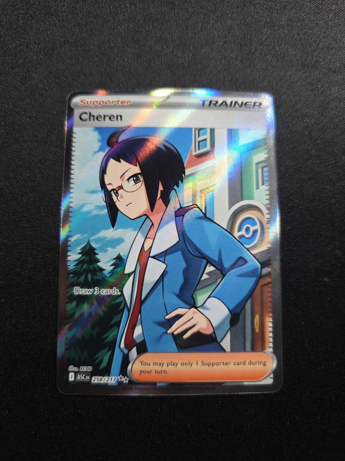 Cheren 258/217 Full Art Trainer Ultra Rare Holo Ascended Heroes Pokemon TCG