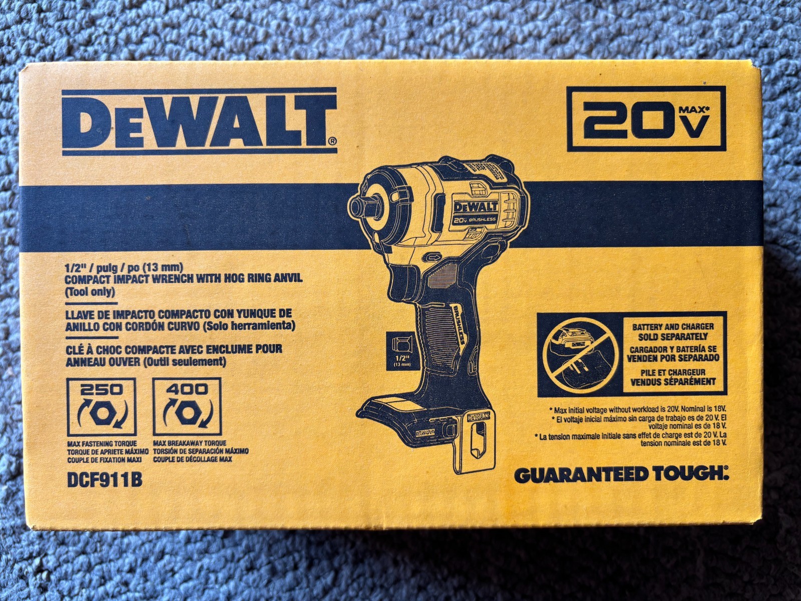 Dewalt DCF911B Cordless Impact Wrench with Hog Ring Anvil - Tool Only Dewalt DCF911B Cordless Impact Wrench with Hog Ring Anvil - Tool Only