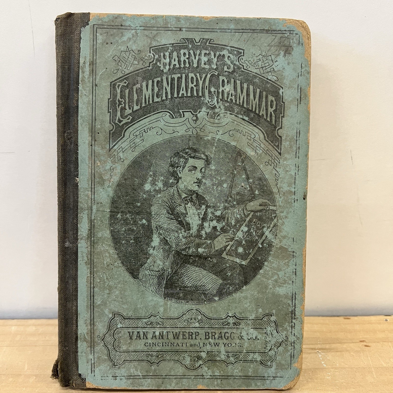 1869 Harvey’s Elementary Grammar Thomas W Harvey Antique School Book Hardcover