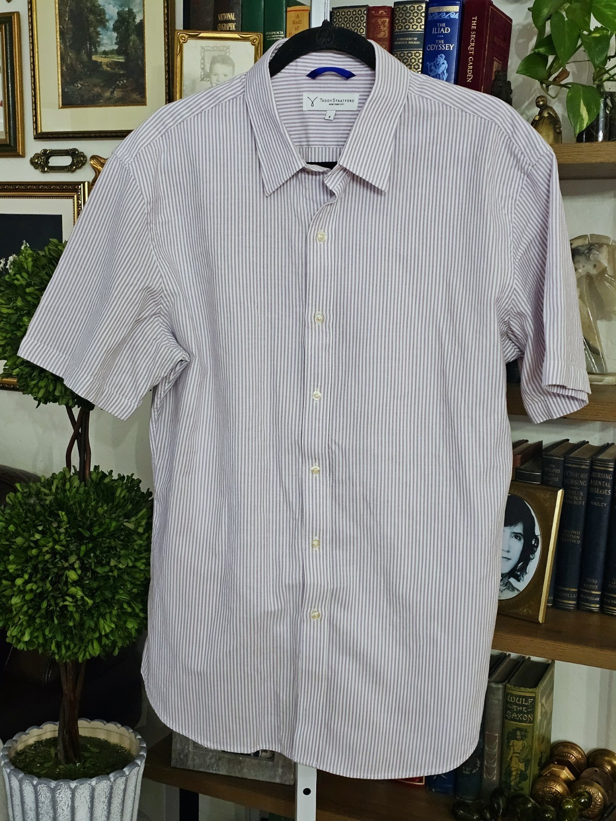 teddy stratford shirt 4 LARGE Pinstripe Lavender Short Sleeve Button Zip Up... teddy stratford shirt 4 LARGE Pinstripe Lavender Short Sleeve Button Zip Up...