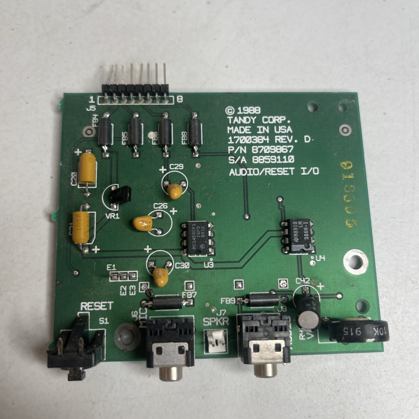 Vintage 1988 Tandy 1000 SL SL/2 Audio / Reset I/O Board P/N 8709867 Rev D