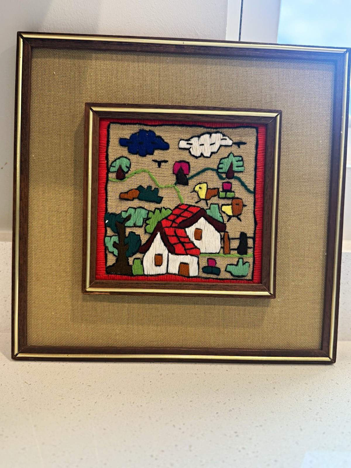Vintage Mexican Folk Art Needlepoint 12”x12”