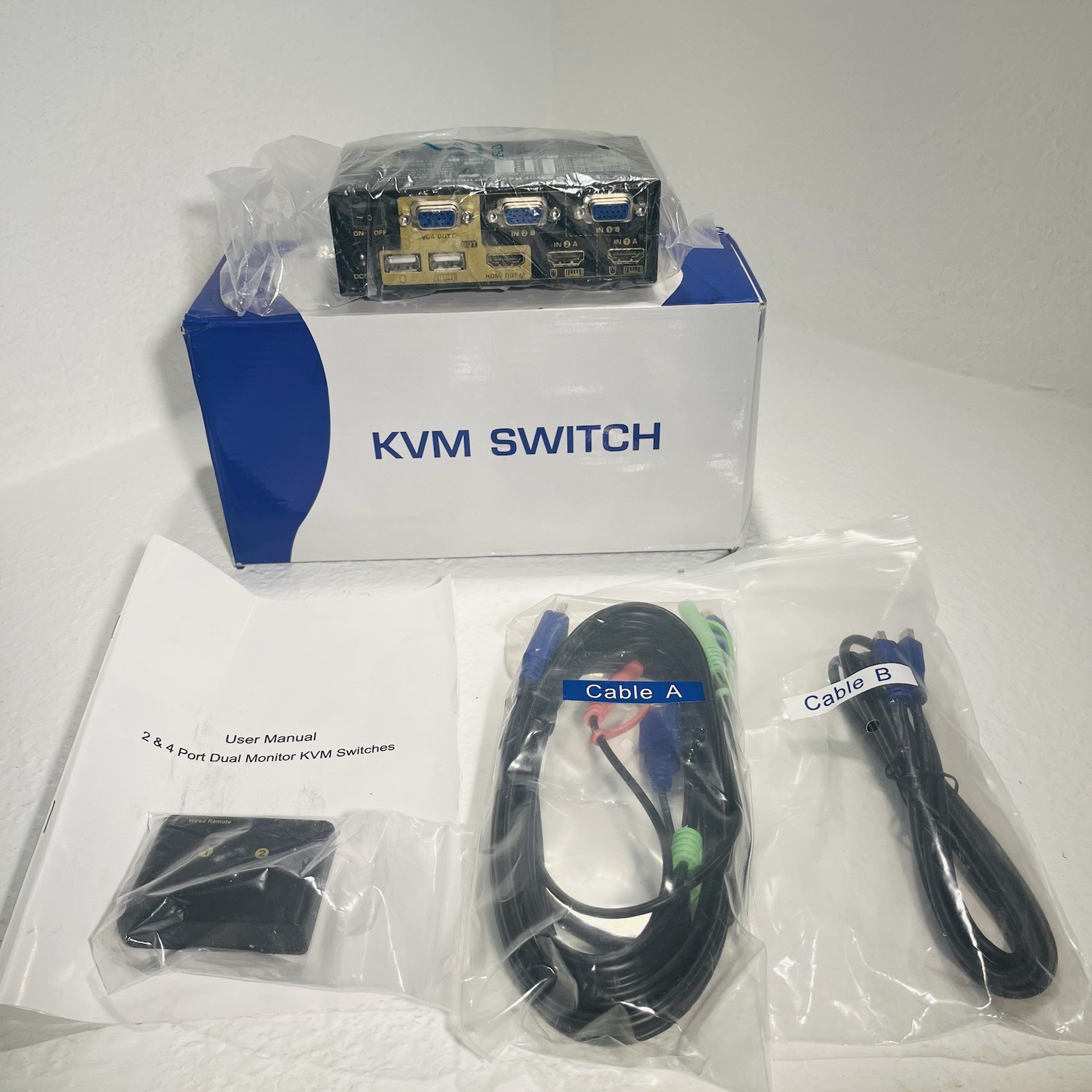 CKLau 922HV 2-Port HDMI + VGA KVM Switch with 1 Set Of Cables In Box