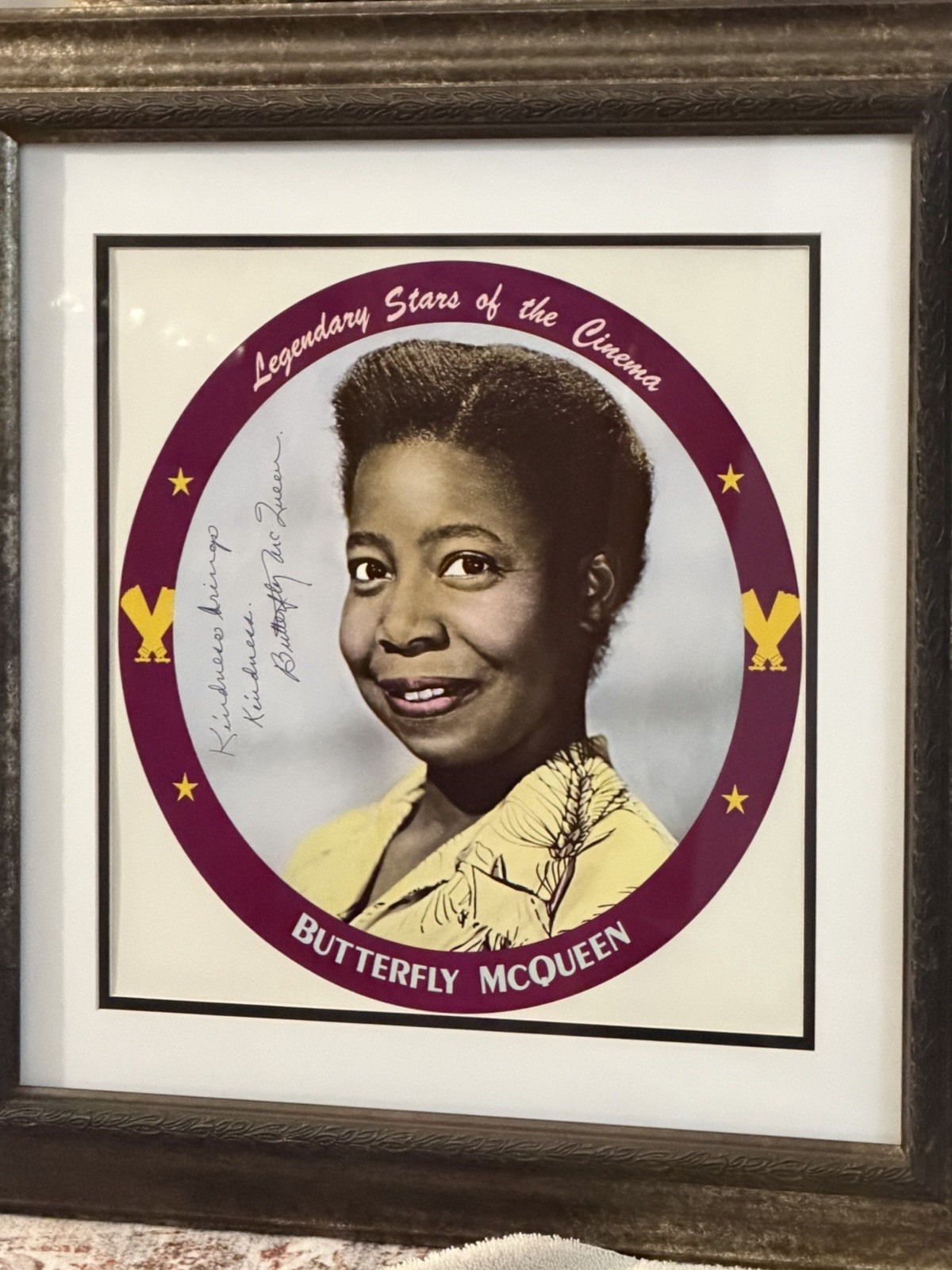Vintage Butterfly McQueen signed 13x13 litho,, framed w/coa