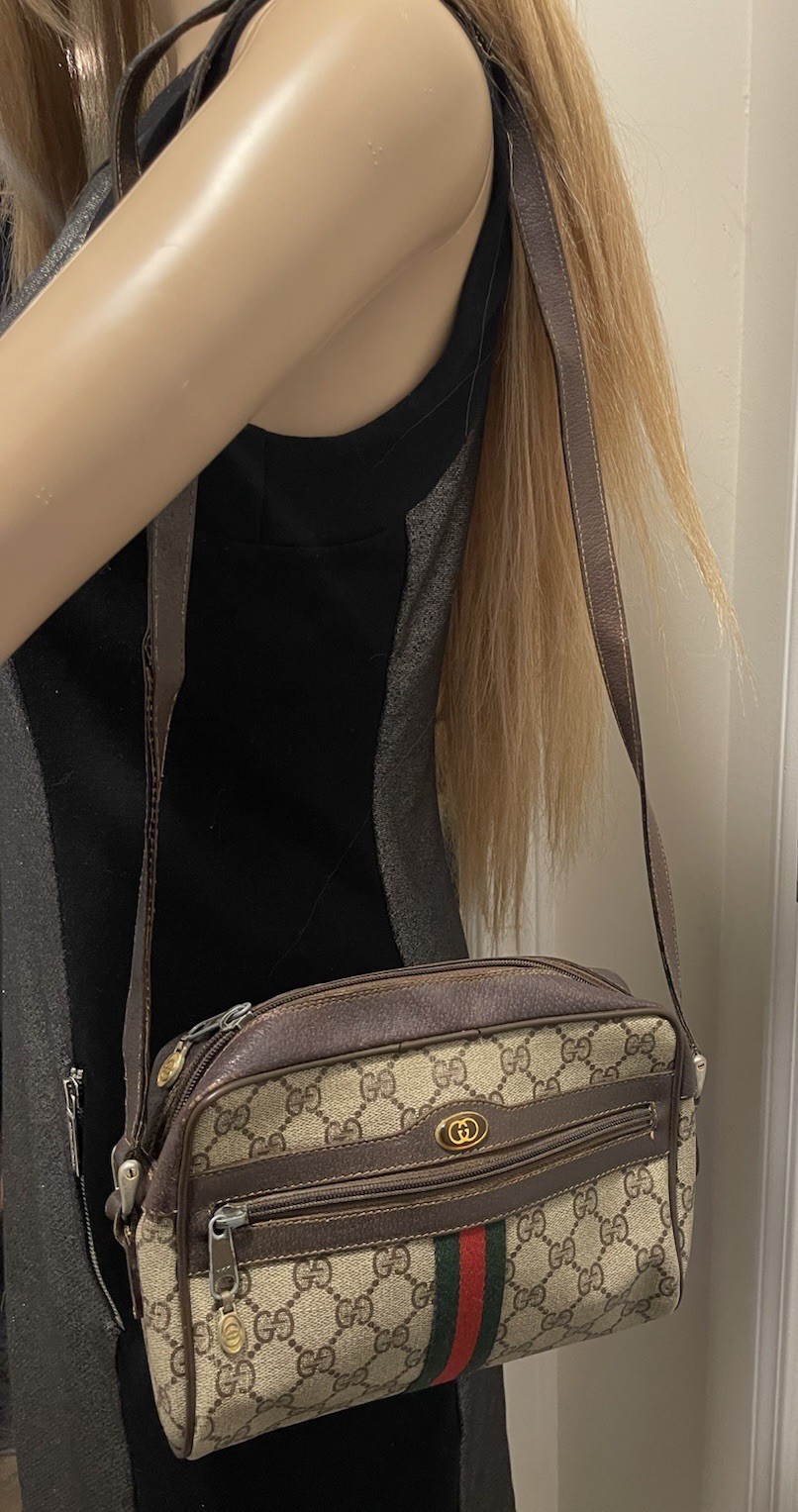 Gucci Ophidia GG Supreme Monogram Coated Canvas Vintage Womens Crossbody Bag