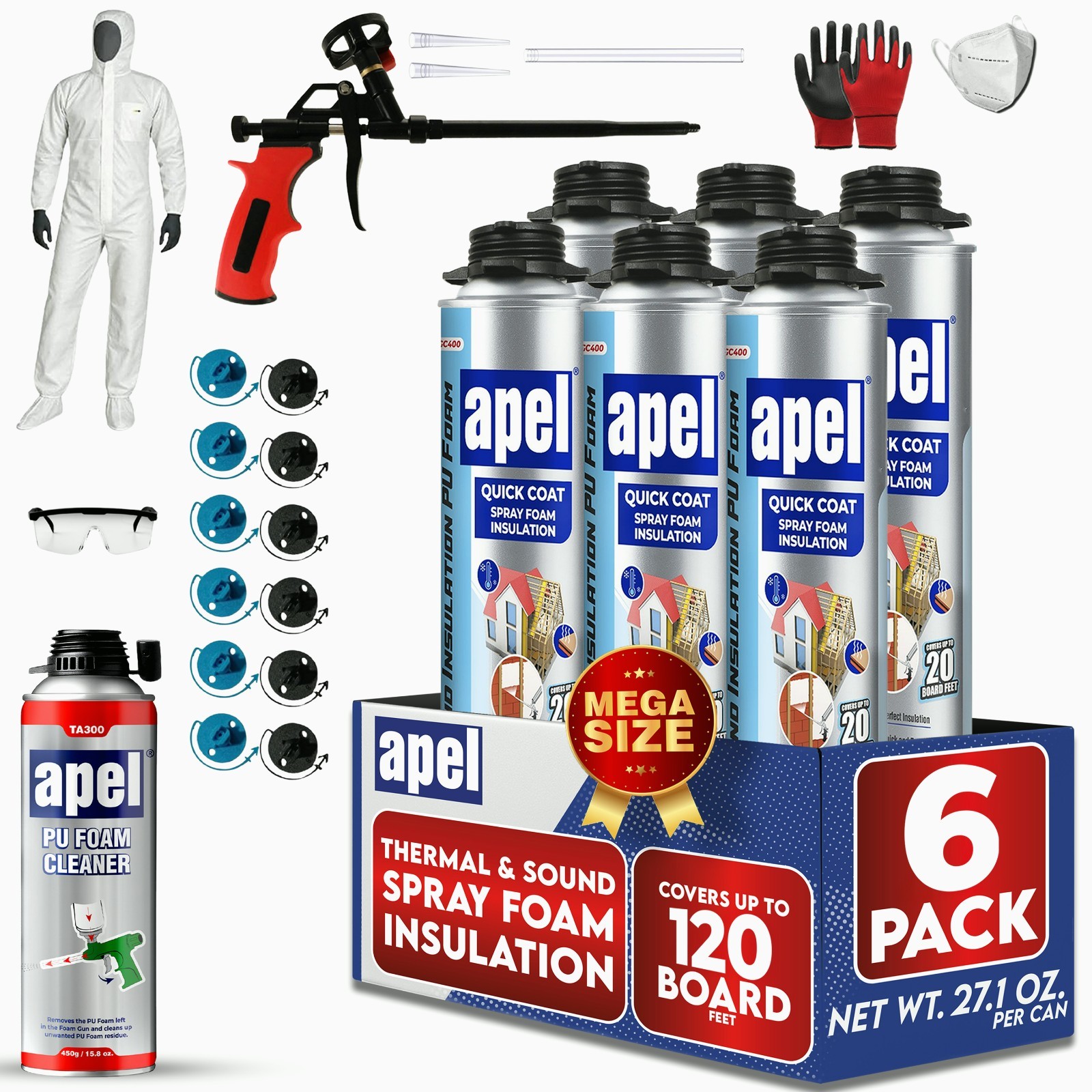 apel Spray Foam Insulation Kit (6 x 32.80 oz./120 Bd ft) Heat and Acoustic Insul