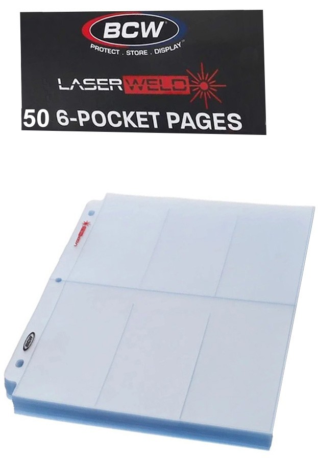 50 BCW 6-Pocket Laserweld Card Pages Sports Widevision Gameday Sheets Protector