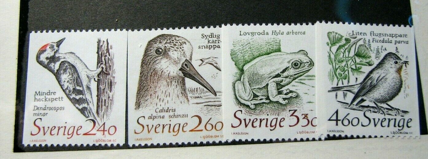 Sweden Stamp Scott# 1725-1728 Birds and Frog 1989 MNH H92