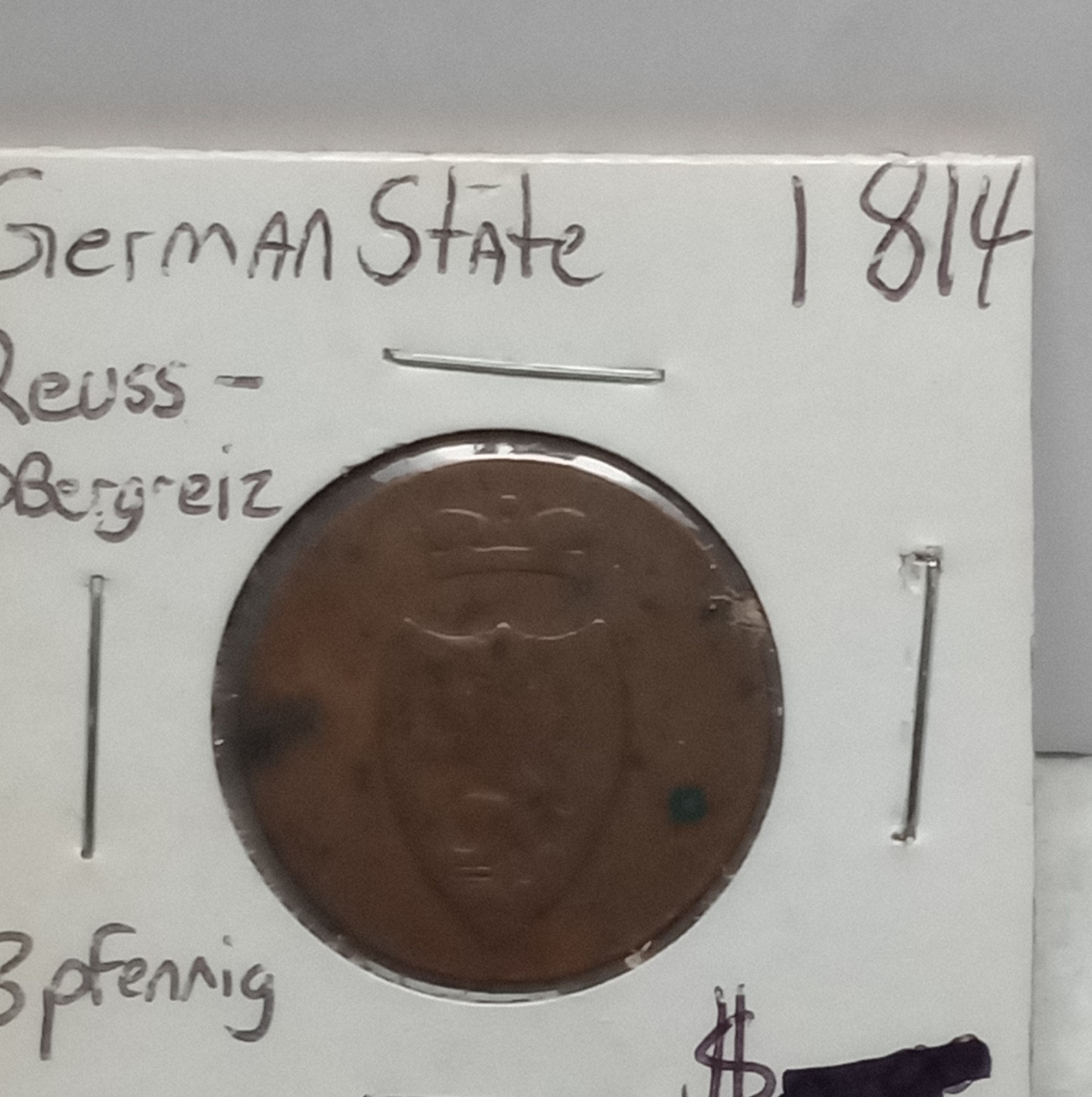 1814 German States Reuss-Bergeiz 3 Pfennig Copper Coin Pre-1871
