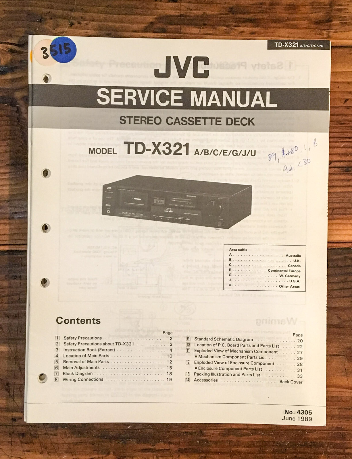 JVC TD-X321 Cassette Deck  Service Manual *Original*